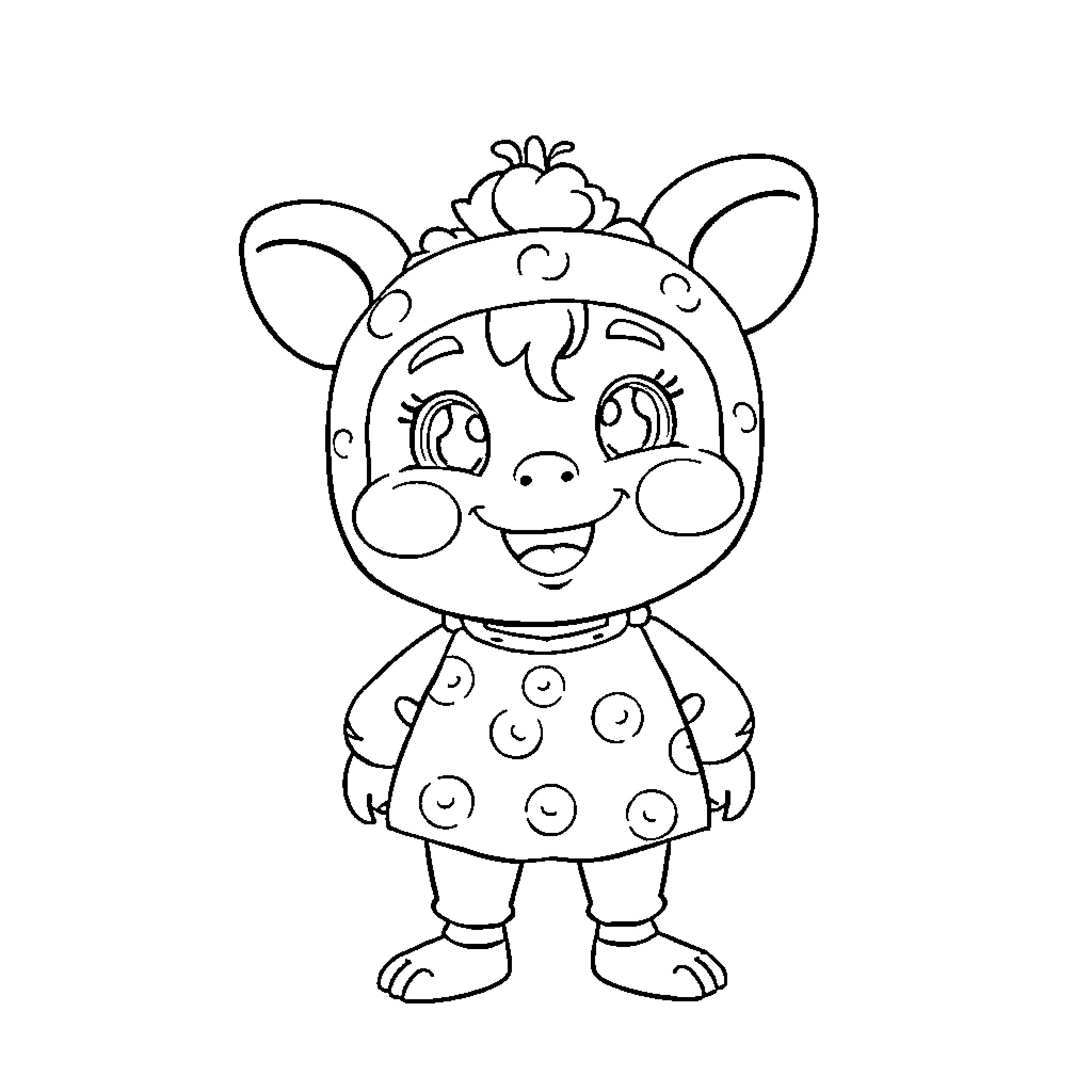 Labubu's Cheerful Polka Dot Outfit Coloring Page (free black-and-white line drawing printable PDF for all, from beginners to advanced learners, including children, teens, adults, and seniors)