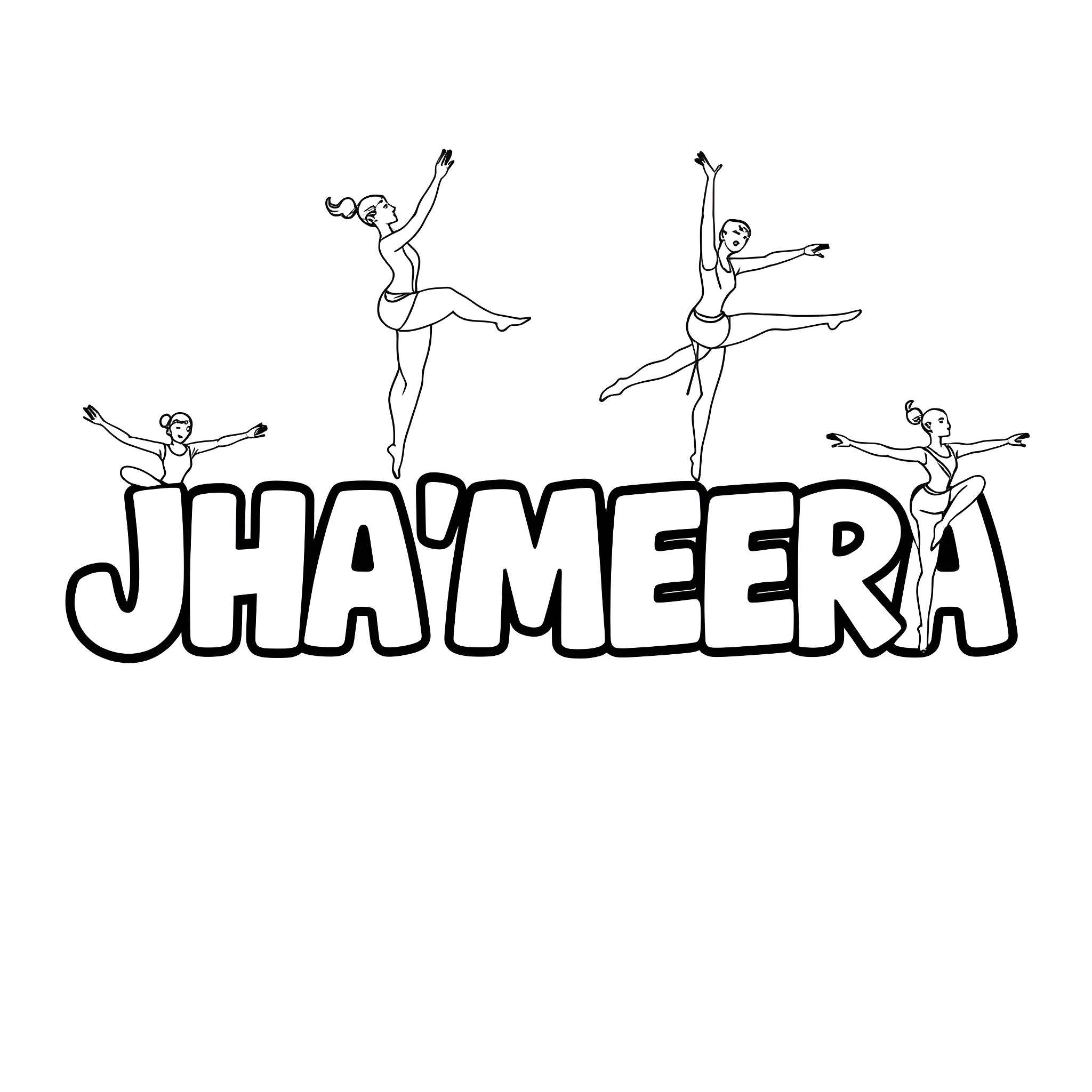 Woman dancers performing on JHAMEERA stage Coloring Page (free black-and-white line drawing printable PDF for all, from beginners to advanced learners, including children, teens, adults, and seniors)