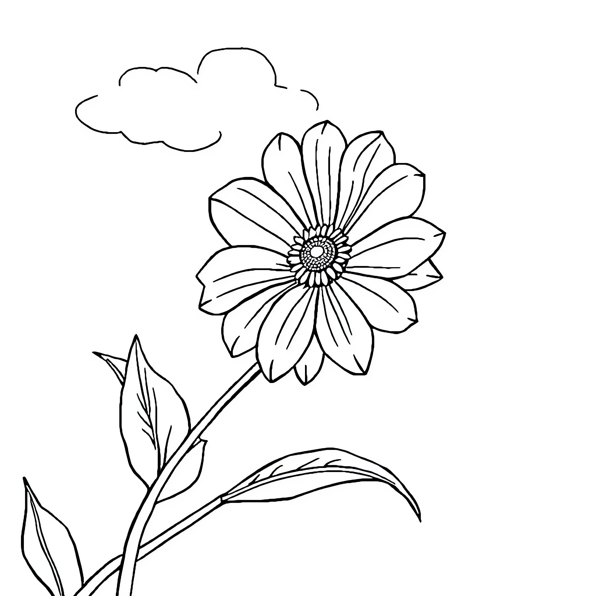 Flower blooming in the sky Coloring Page (free black-and-white line drawing printable PDF for all, from beginners to advanced learners, including children, teens, adults, and seniors)