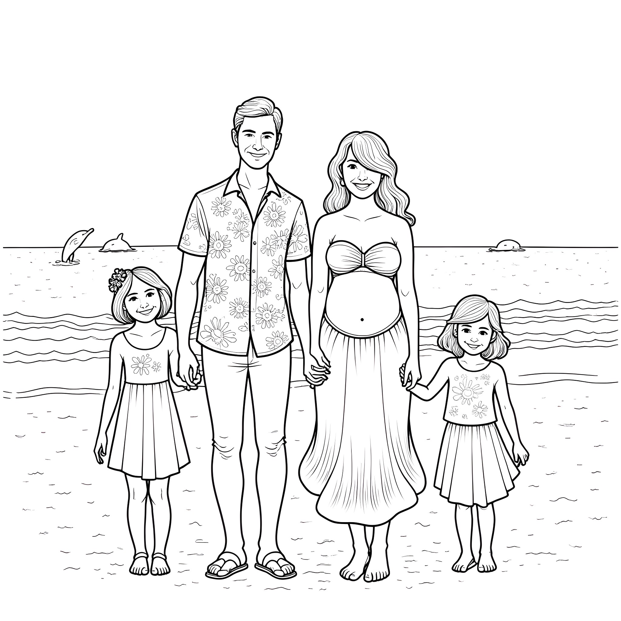 Wedding Celebration by the Beach Coloring Page (free black-and-white line drawing printable PDF for all, from beginners to advanced learners, including children, teens, adults, and seniors)