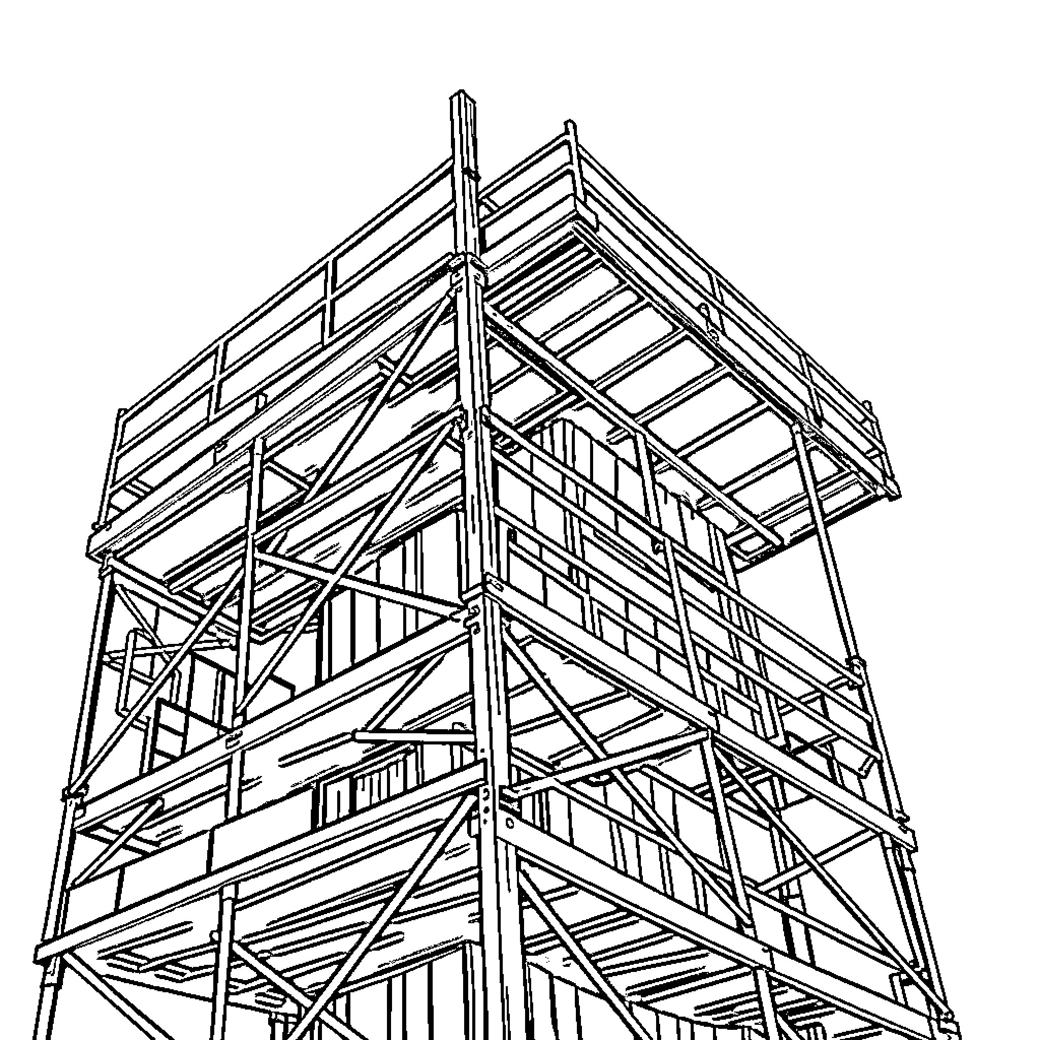 Scaffolding structure under construction Coloring Page (free black-and-white line drawing printable PDF for all, from beginners to advanced learners, including children, teens, adults, and seniors)