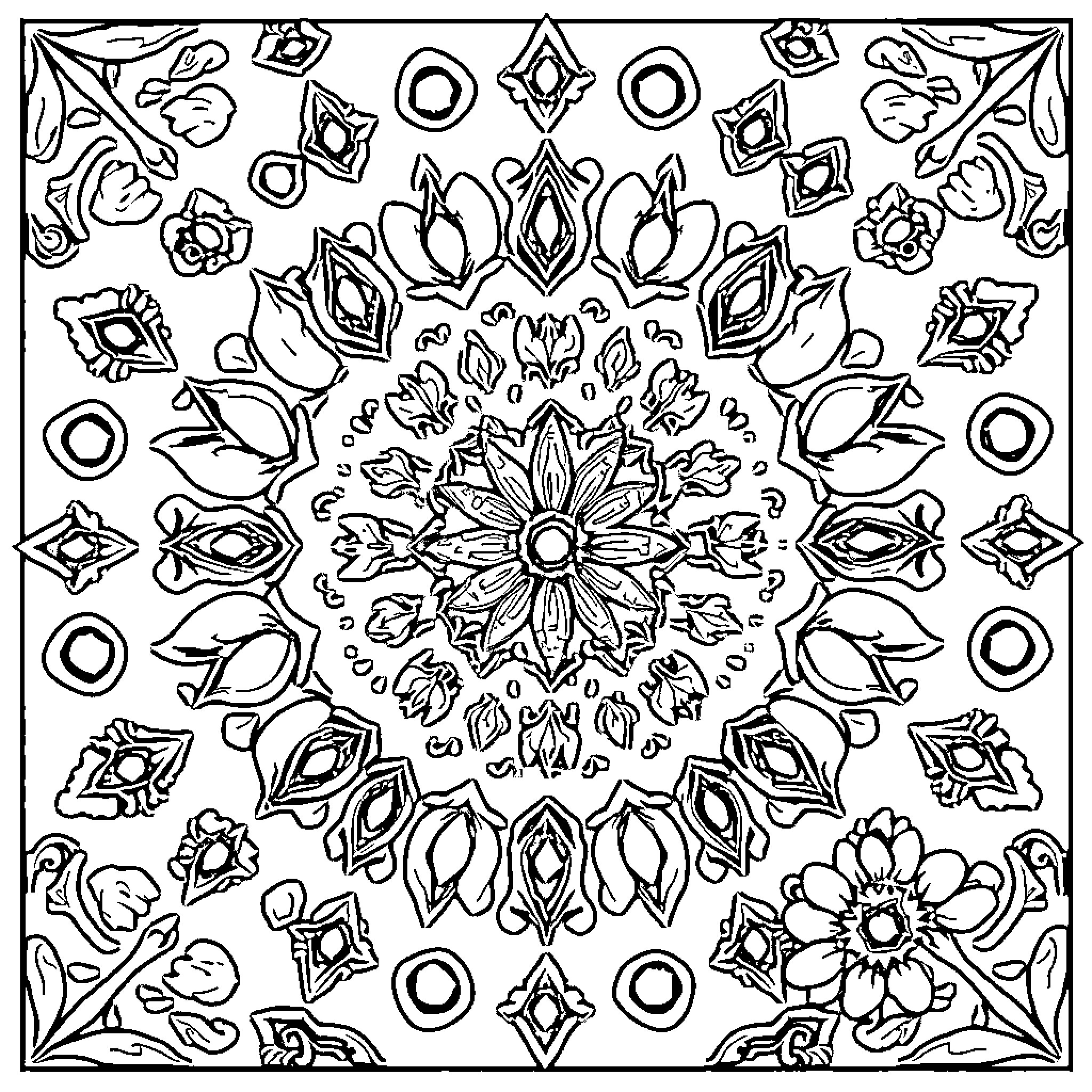 Dog Floral Mandala Coloring Page Coloring Page (free black-and-white line drawing printable PDF for all, from beginners to advanced learners, including children, teens, adults, and seniors)