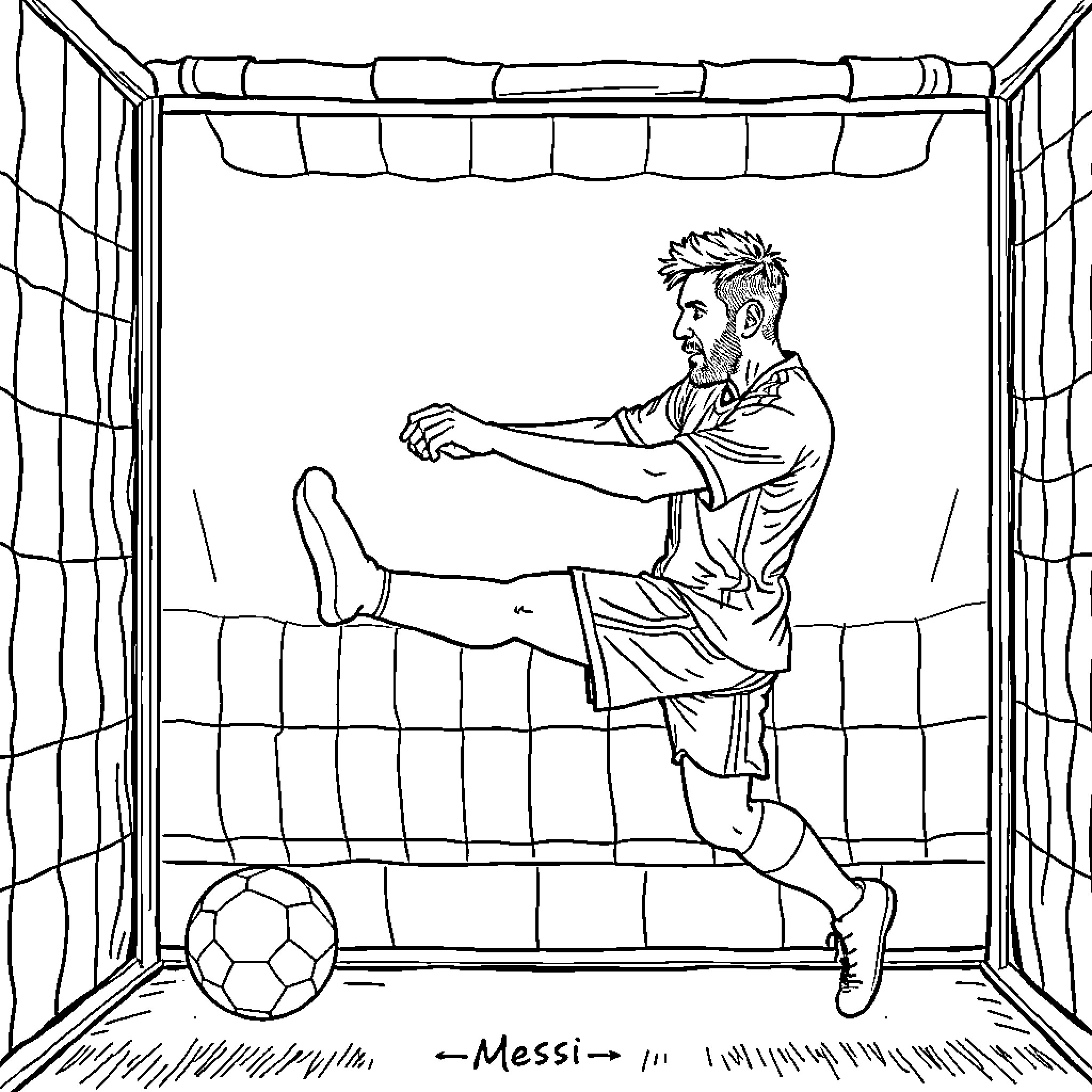 Sukuna playing soccer in the stadium Coloring Page (free black-and-white line drawing printable PDF for all, from beginners to advanced learners, including children, teens, adults, and seniors)