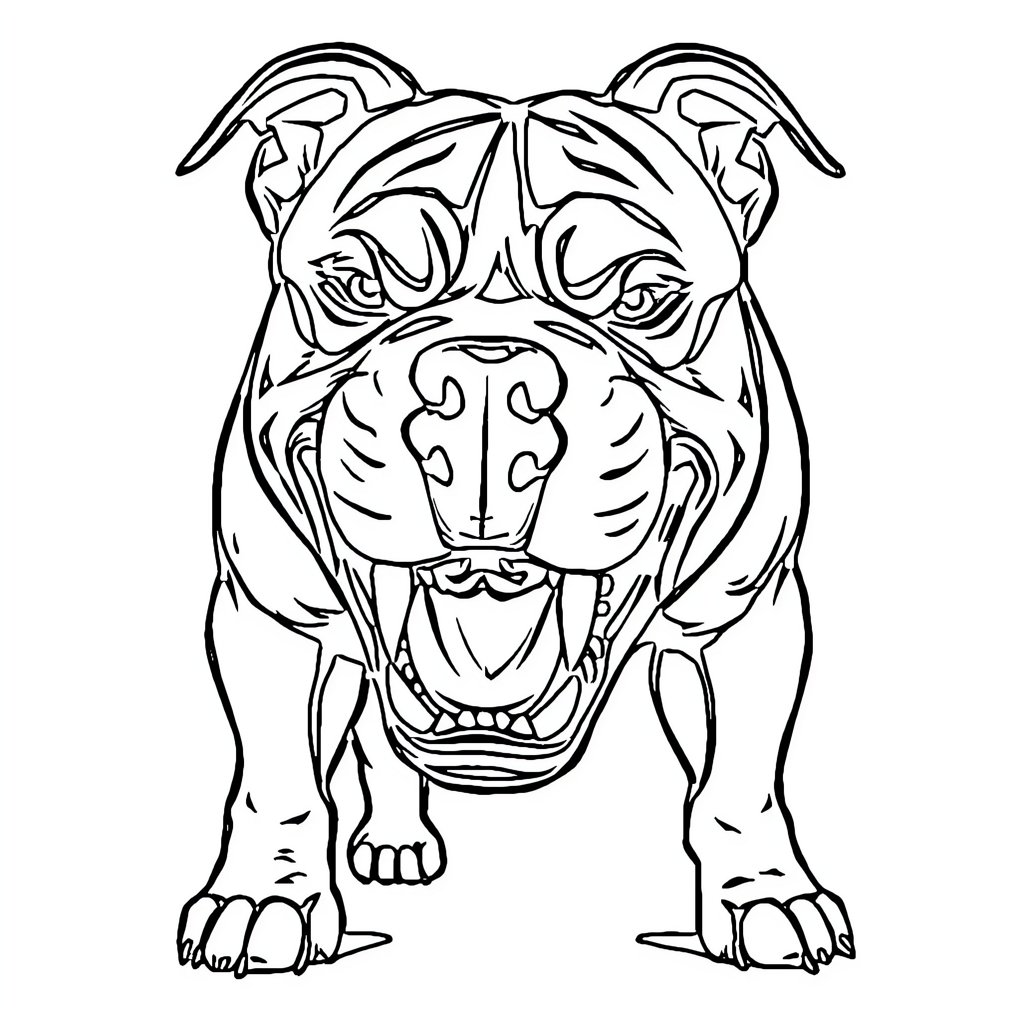 Pitbull jumping with open mouth Coloring Page (free black-and-white line drawing printable PDF for all, from beginners to advanced learners, including children, teens, adults, and seniors)
