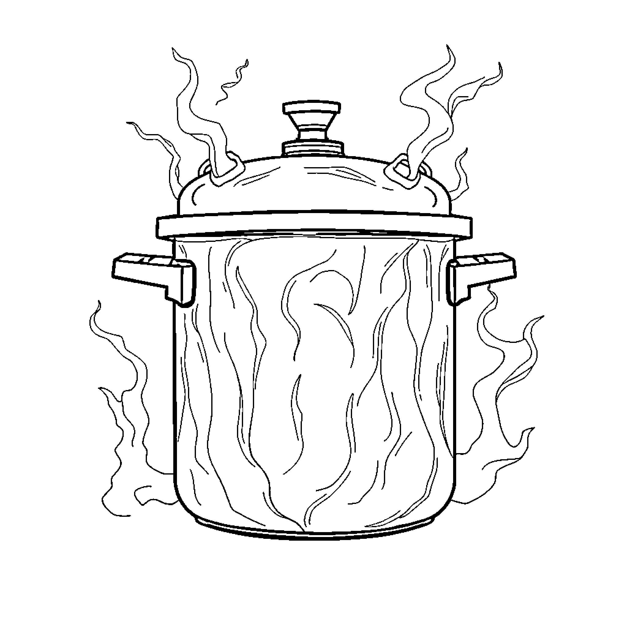 Pressure Cooker Cooking with Steam and Heat Coloring Page (free black-and-white line drawing printable PDF for all, from beginners to advanced learners, including children, teens, adults, and seniors)