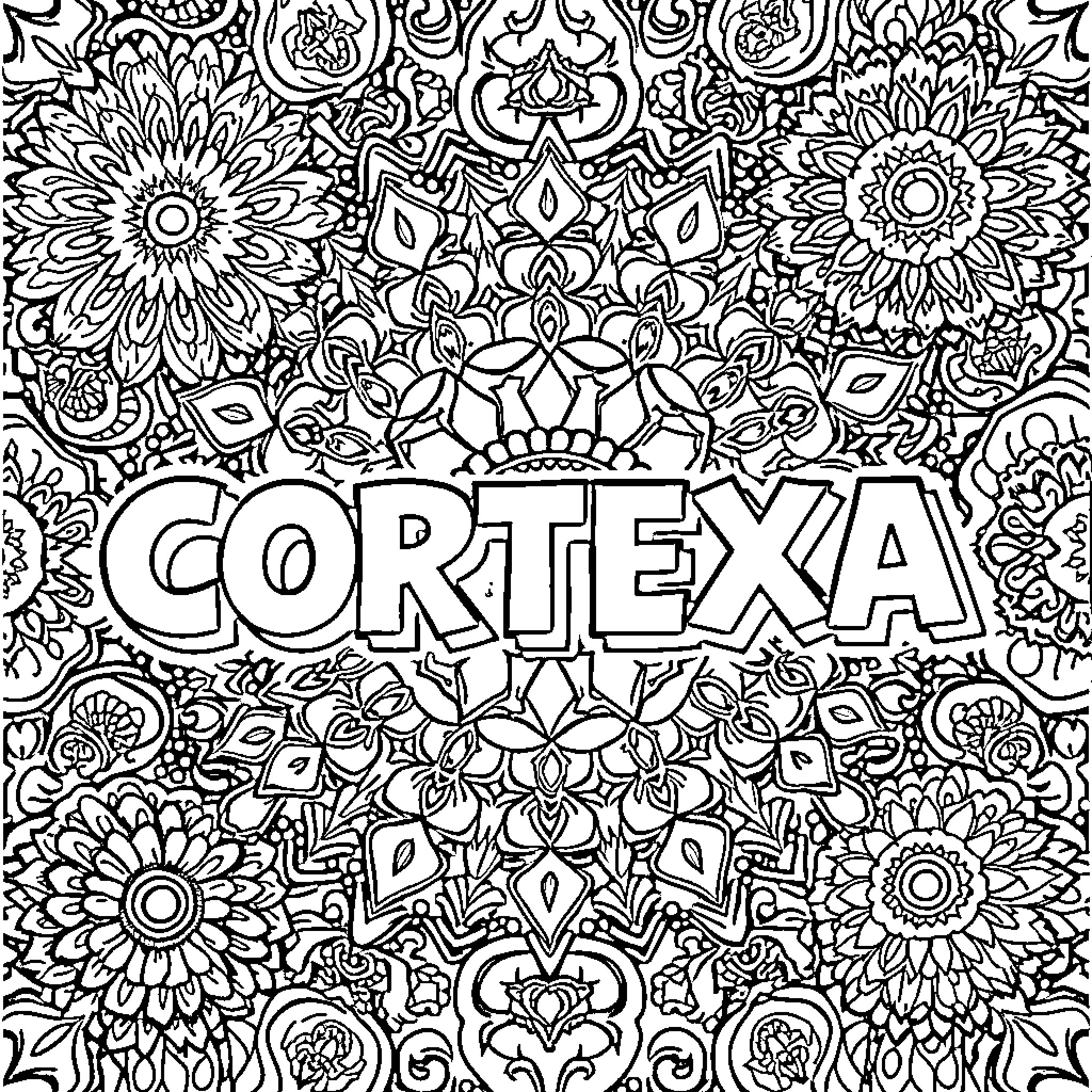 CORTEXA: Intricate Floral and Abstract Pattern Coloring Page (free black-and-white line drawing printable PDF for all, from beginners to advanced learners, including children, teens, adults, and seniors)