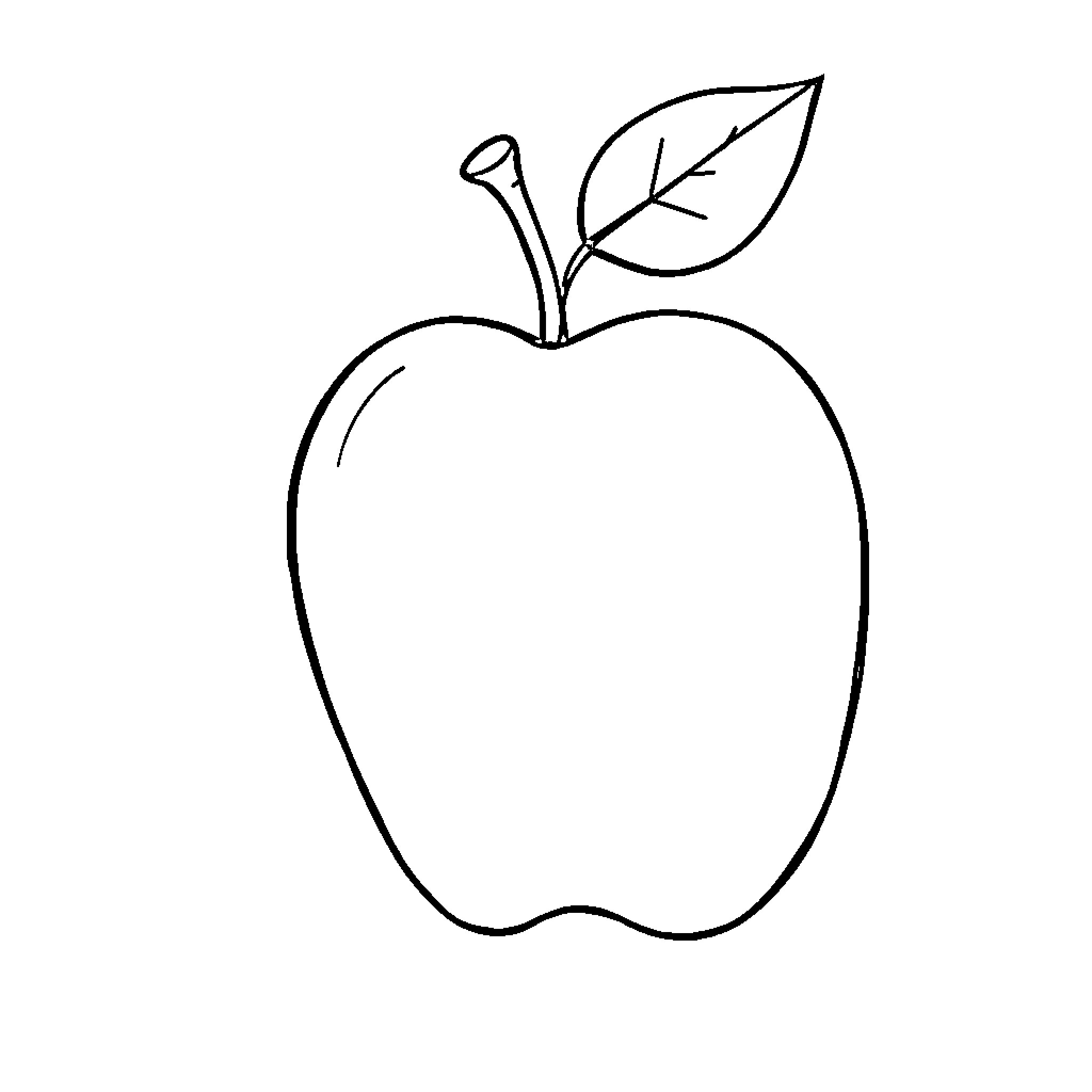 Letter A: Outlined apple illustration Coloring Page (free black-and-white line drawing printable PDF for all, from beginners to advanced learners, including children, teens, adults, and seniors)