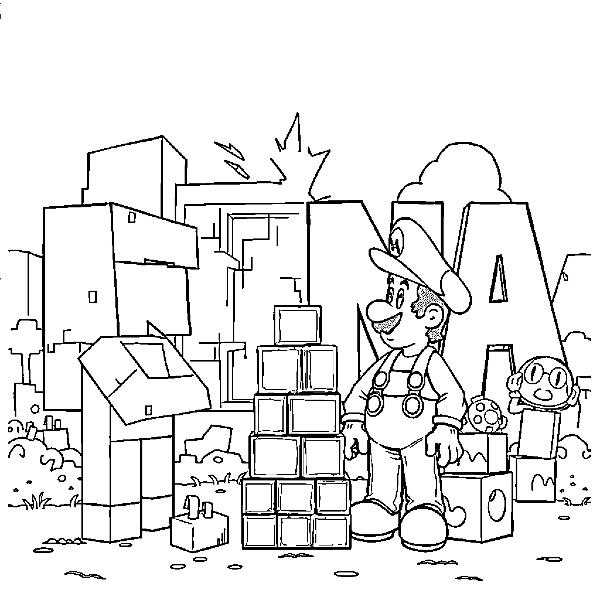 Rana's Cartoon Adventure in the City Coloring Page (free black-and-white line drawing printable PDF for all, from beginners to advanced learners, including children, teens, adults, and seniors)