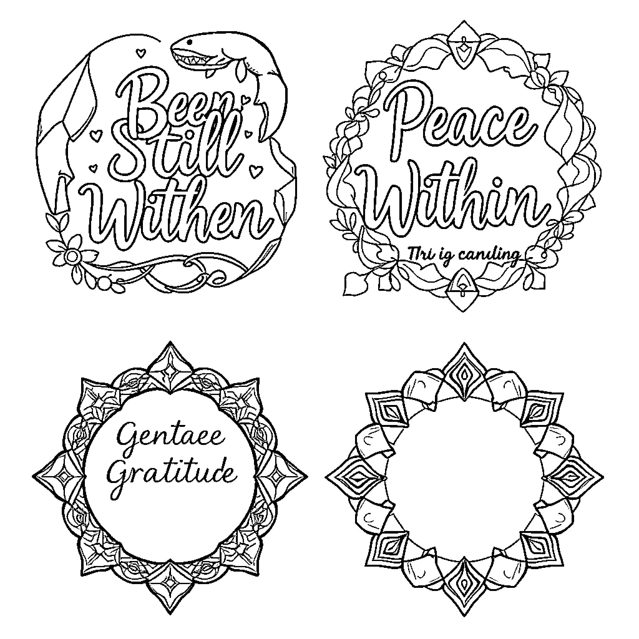 Quote Inspiring Expressions on Floral Designs Coloring Page (free black-and-white line drawing printable PDF for all, from beginners to advanced learners, including children, teens, adults, and seniors)