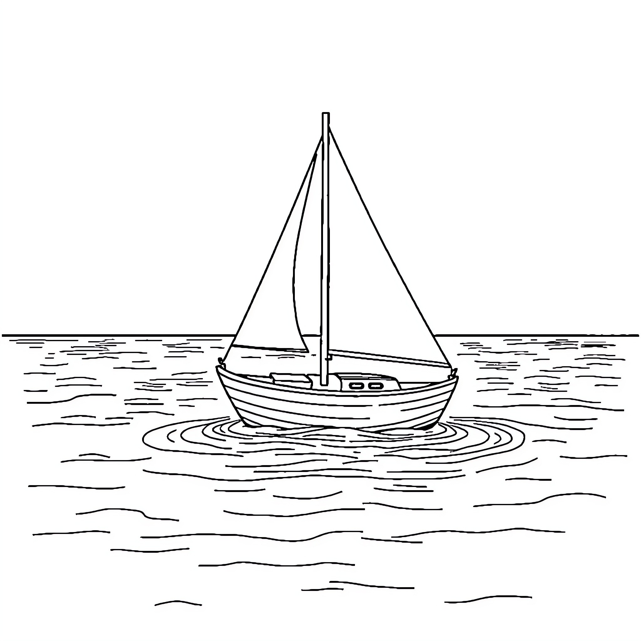 Sailboat sailing peacefully on the water Coloring Page (free black-and-white line drawing printable PDF for all, from beginners to advanced learners, including children, teens, adults, and seniors)