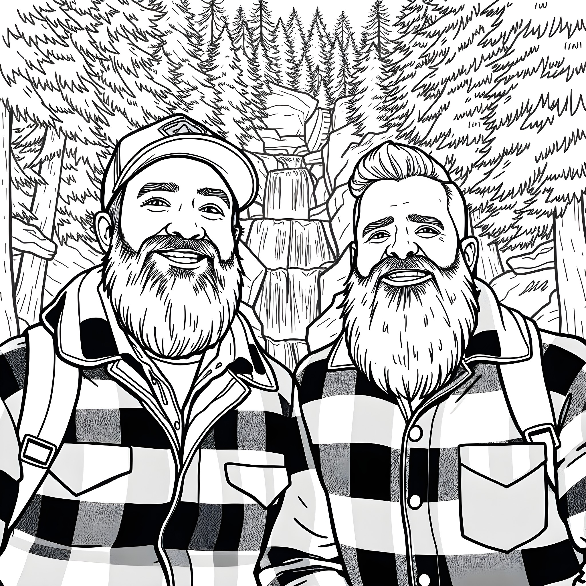 Man and companion exploring the outdoors in winter Coloring Page (free black-and-white line drawing printable PDF for all, from beginners to advanced learners, including children, teens, adults, and seniors)