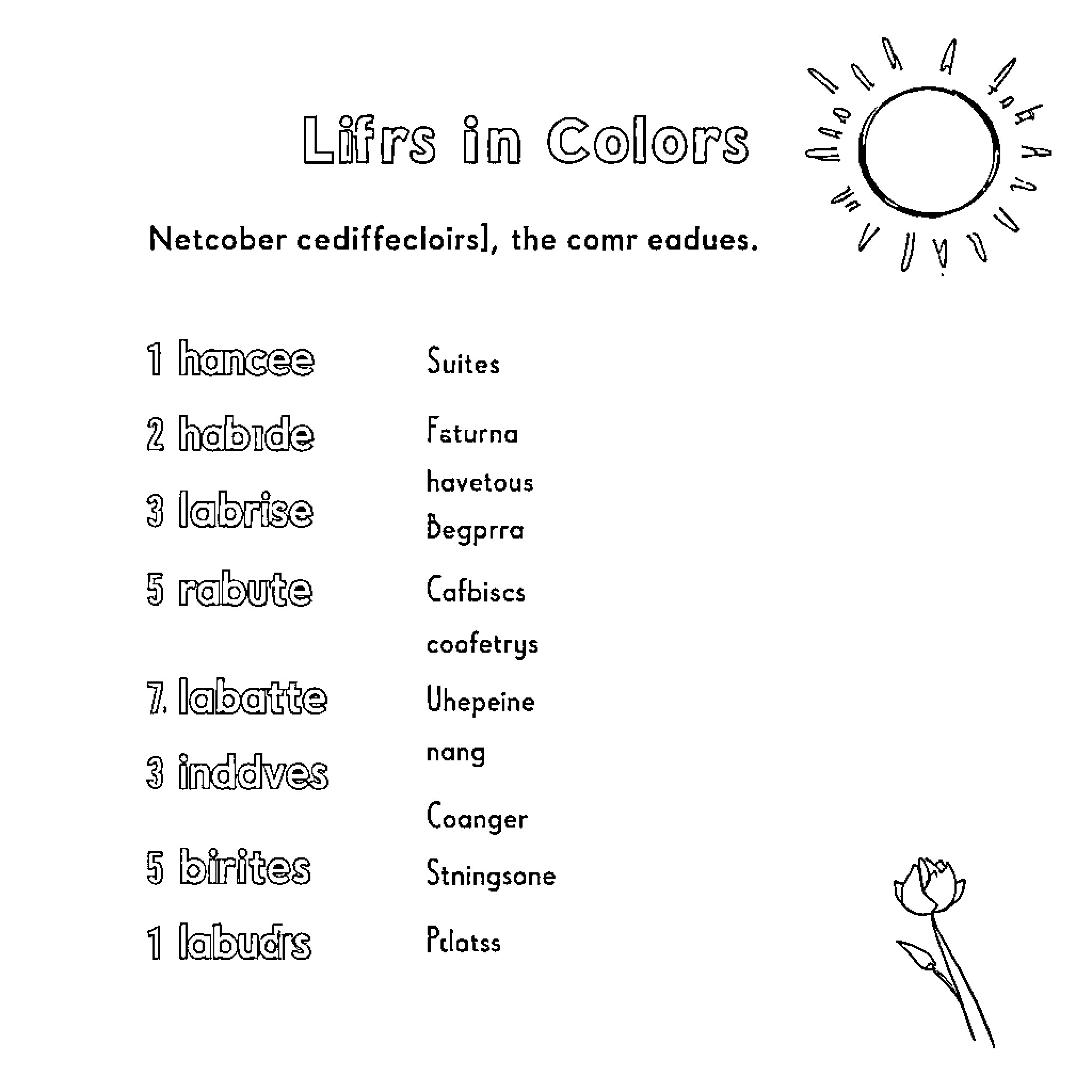 Colorful Lifts and Symbols Coloring Page (free black-and-white line drawing printable PDF for all, from beginners to advanced learners, including children, teens, adults, and seniors)