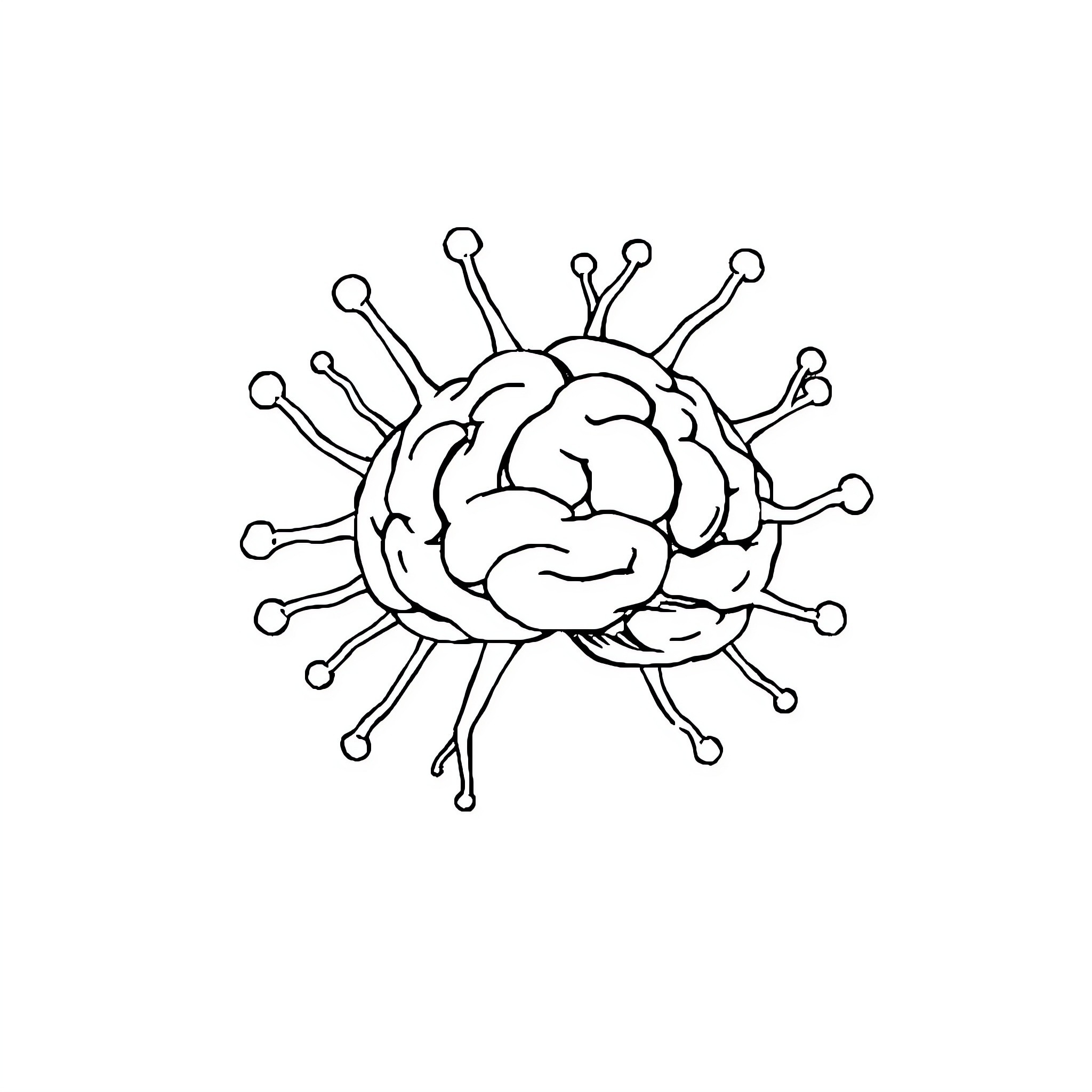 Brain Cell Facing Viral Infection Coloring Page (free black-and-white line drawing printable PDF for all, from beginners to advanced learners, including children, teens, adults, and seniors)