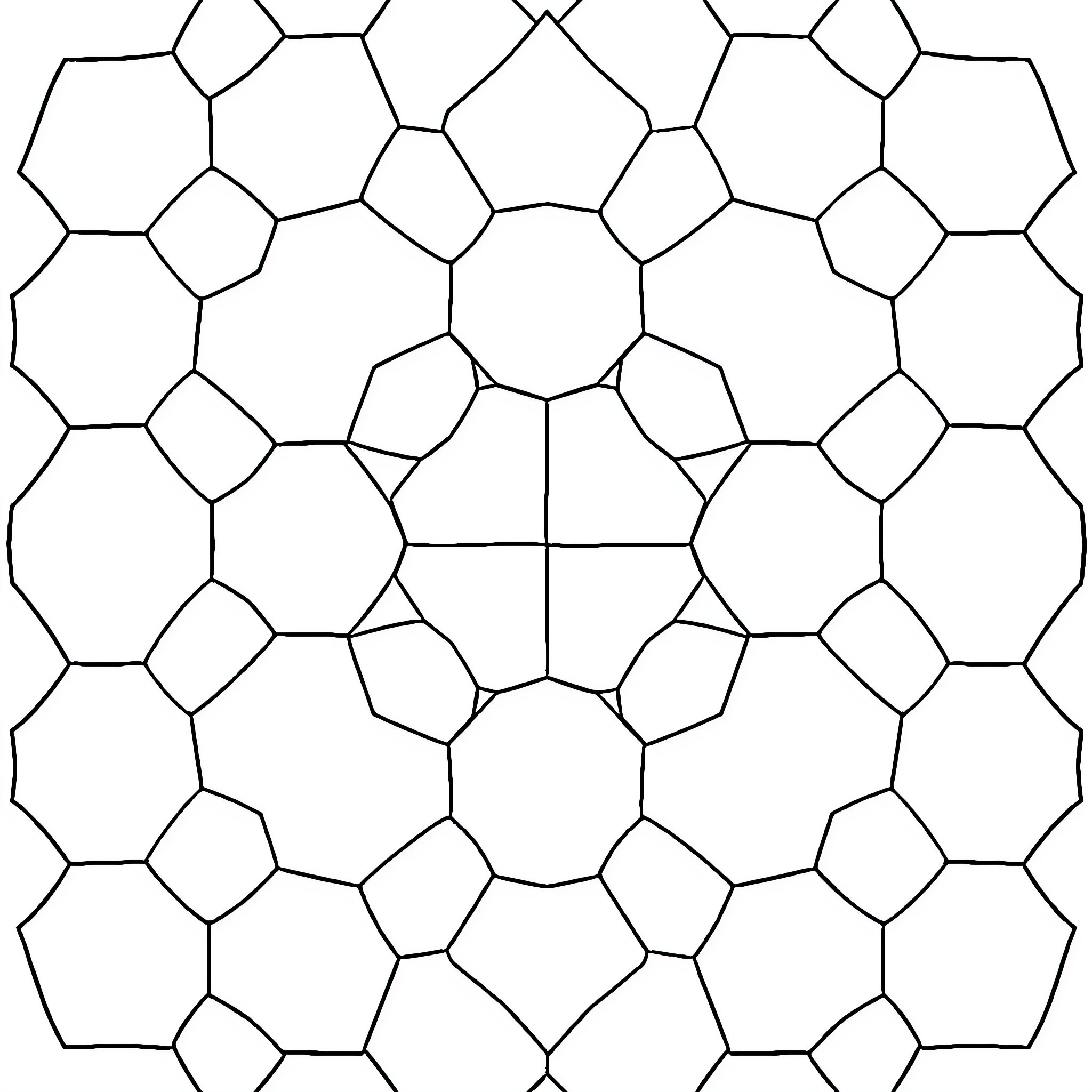 Hexagon pattern of interconnected shapes Coloring Page (free black-and-white line drawing printable PDF for all, from beginners to advanced learners, including children, teens, adults, and seniors)