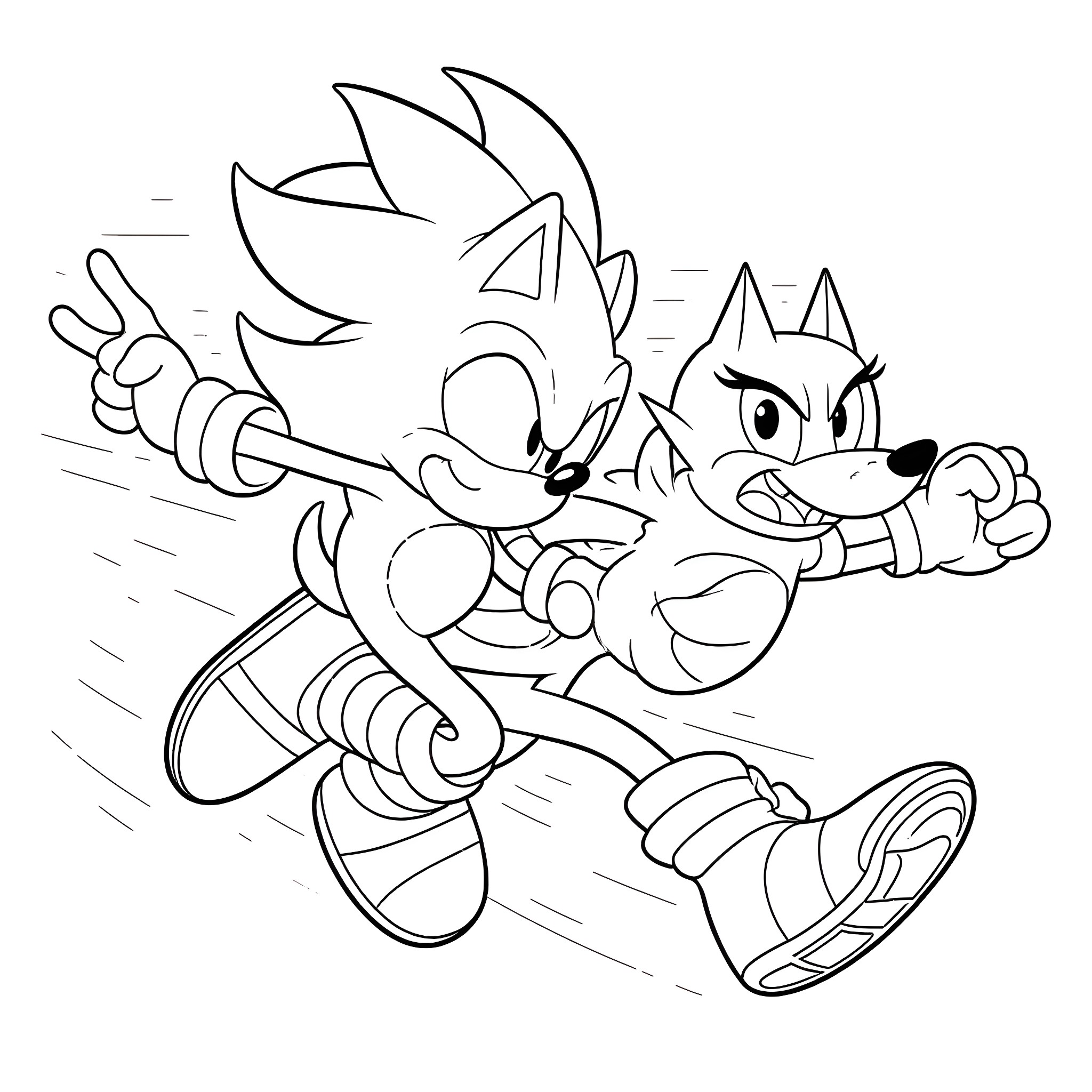 Sonic speedily dashing with determination Coloring Page (free black-and-white line drawing printable PDF for all, from beginners to advanced learners, including children, teens, adults, and seniors)