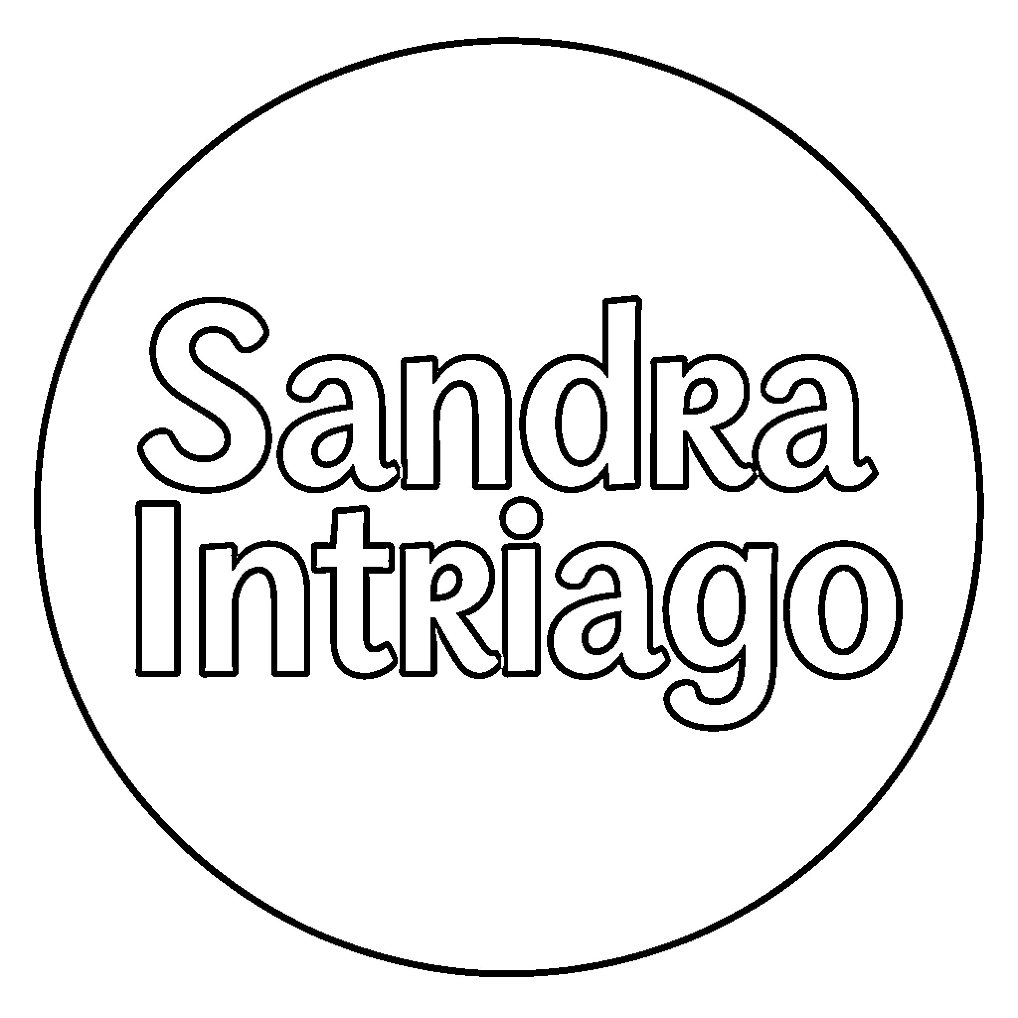 Sandra Intriago name written inside a circular frame Coloring Page (free black-and-white line drawing printable PDF for all, from beginners to advanced learners, including children, teens, adults, and seniors)