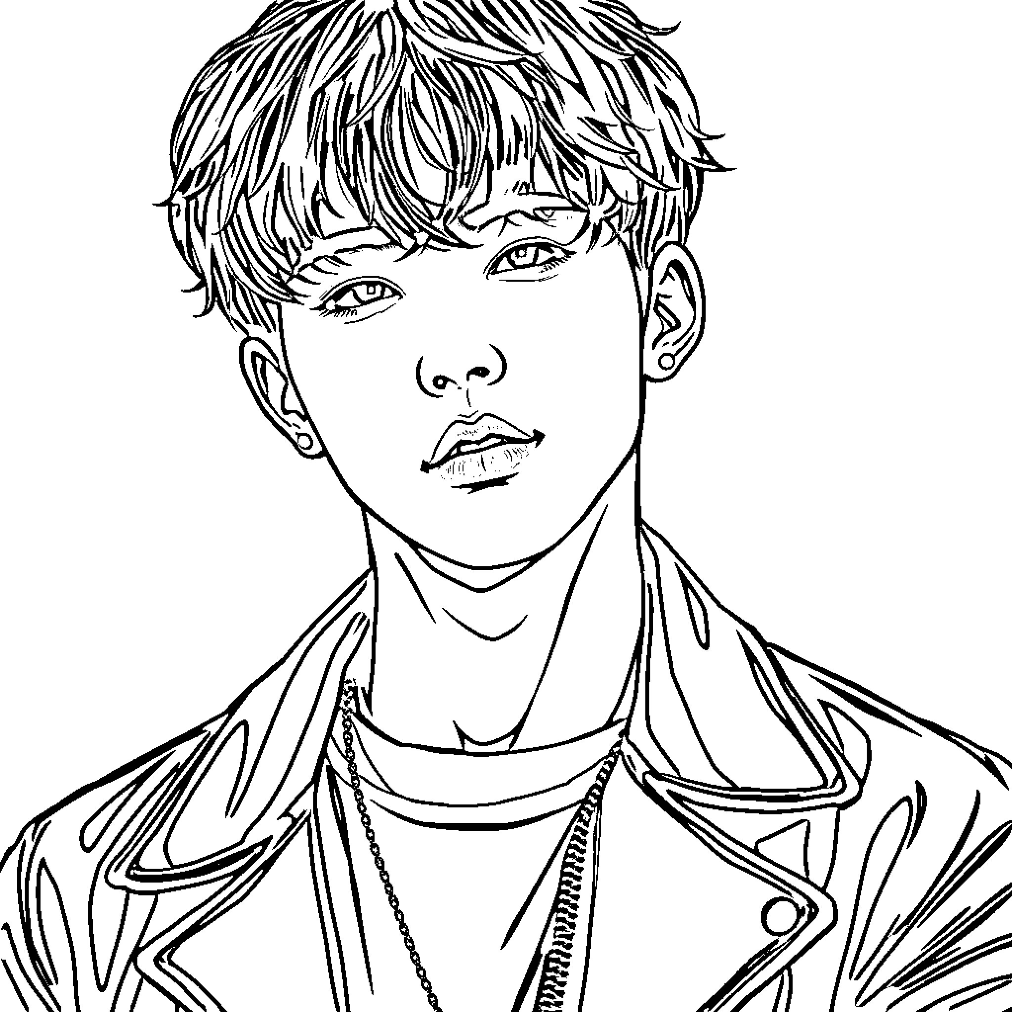 RM Portrait of a Serious Young Man Coloring Page (free black-and-white line drawing printable PDF for all, from beginners to advanced learners, including children, teens, adults, and seniors)