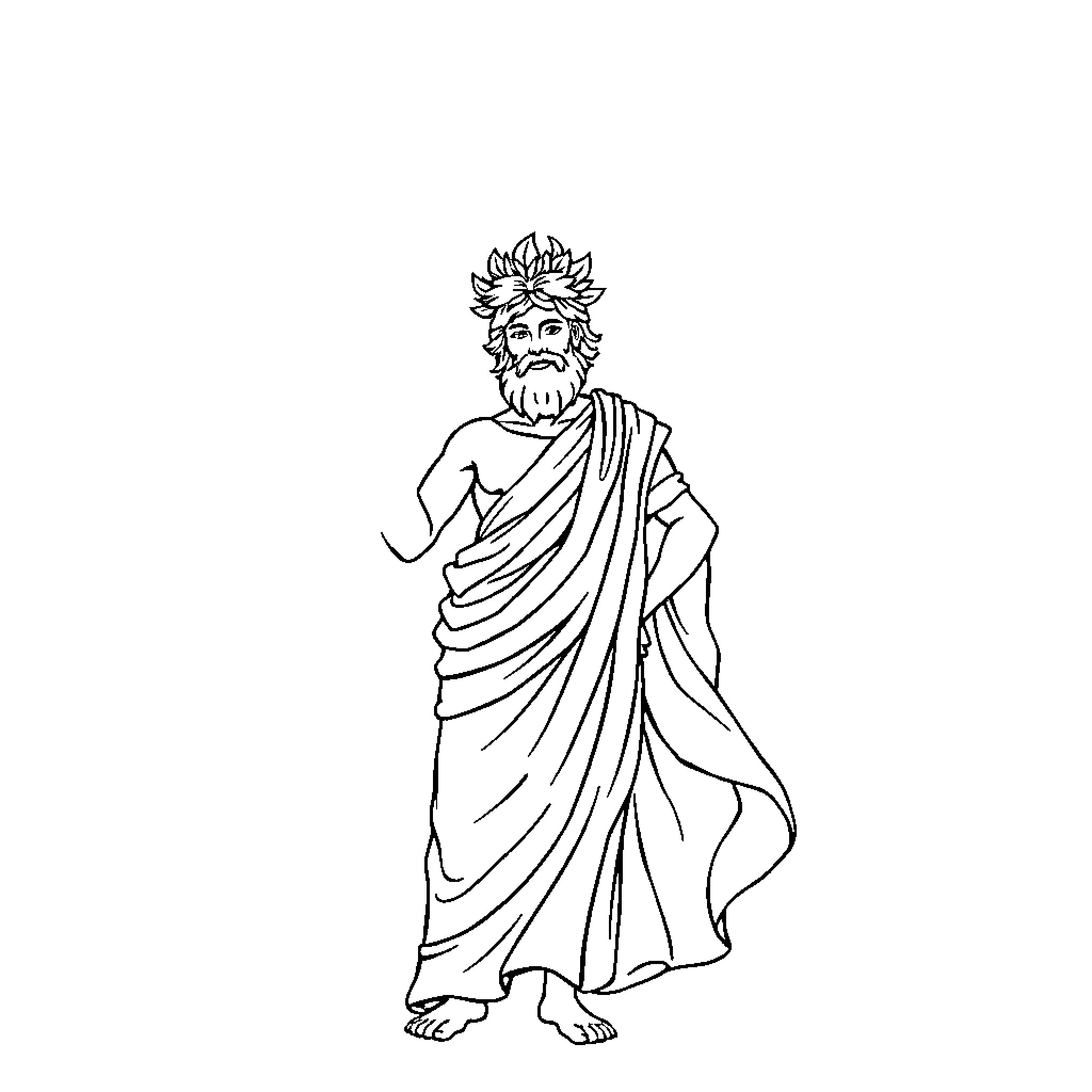 Greek Mythology: Deity in Flowing Robes Coloring Page (free black-and-white line drawing printable PDF for all, from beginners to advanced learners, including children, teens, adults, and seniors)