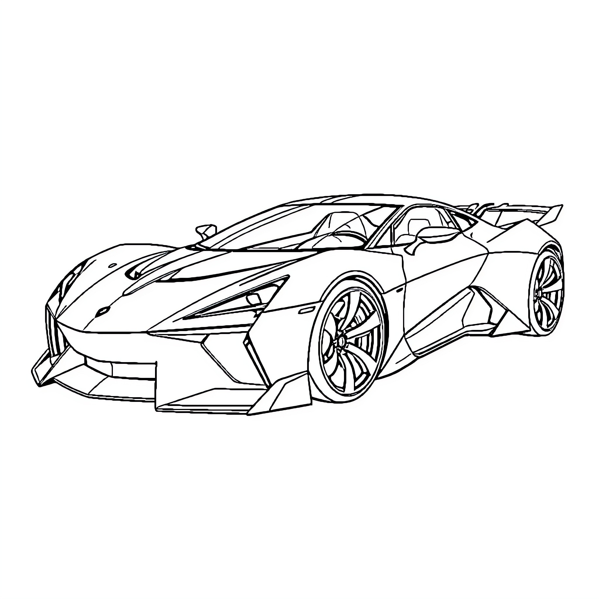 Sport Car in Sleek Monochrome Design Coloring Page (free black-and-white line drawing printable PDF for all, from beginners to advanced learners, including children, teens, adults, and seniors)
