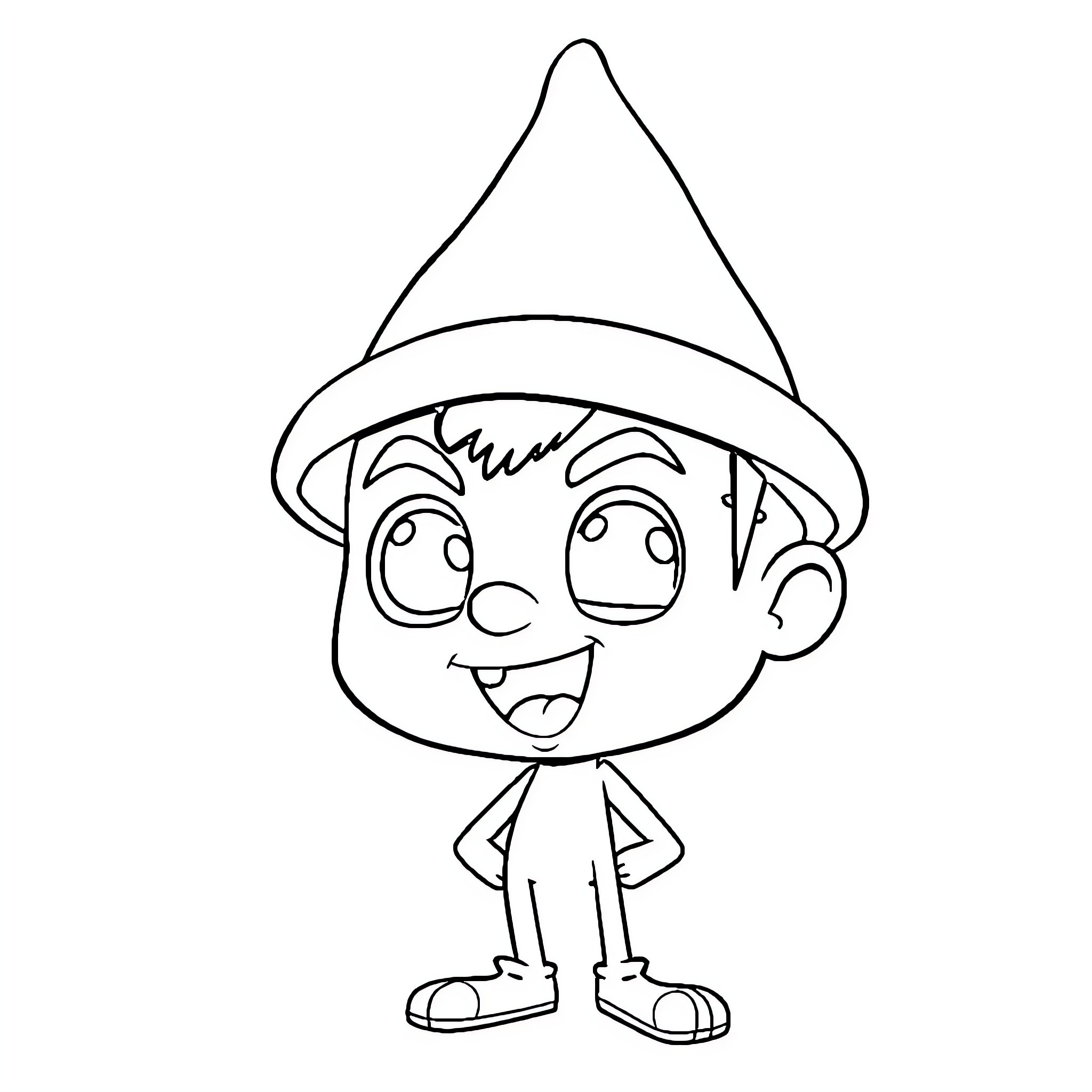 Funko Pop Figure of a happy smiling boy Coloring Page (free black-and-white line drawing printable PDF for all, from beginners to advanced learners, including children, teens, adults, and seniors)