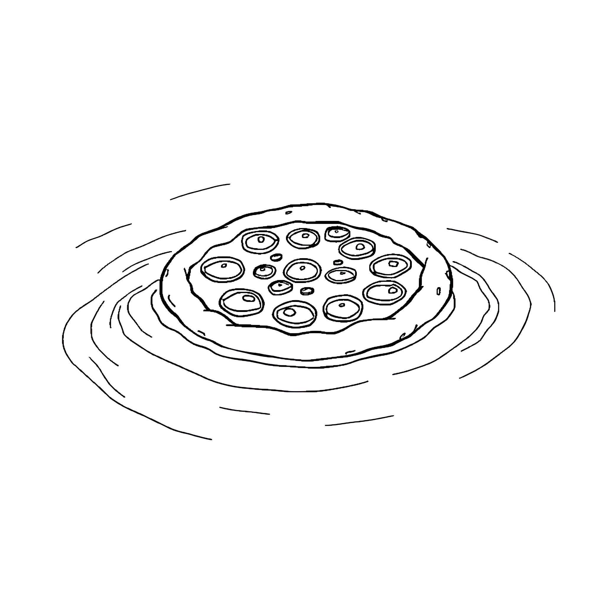 Pizza freshly served on a plate Coloring Page (free black-and-white line drawing printable PDF for all, from beginners to advanced learners, including children, teens, adults, and seniors)