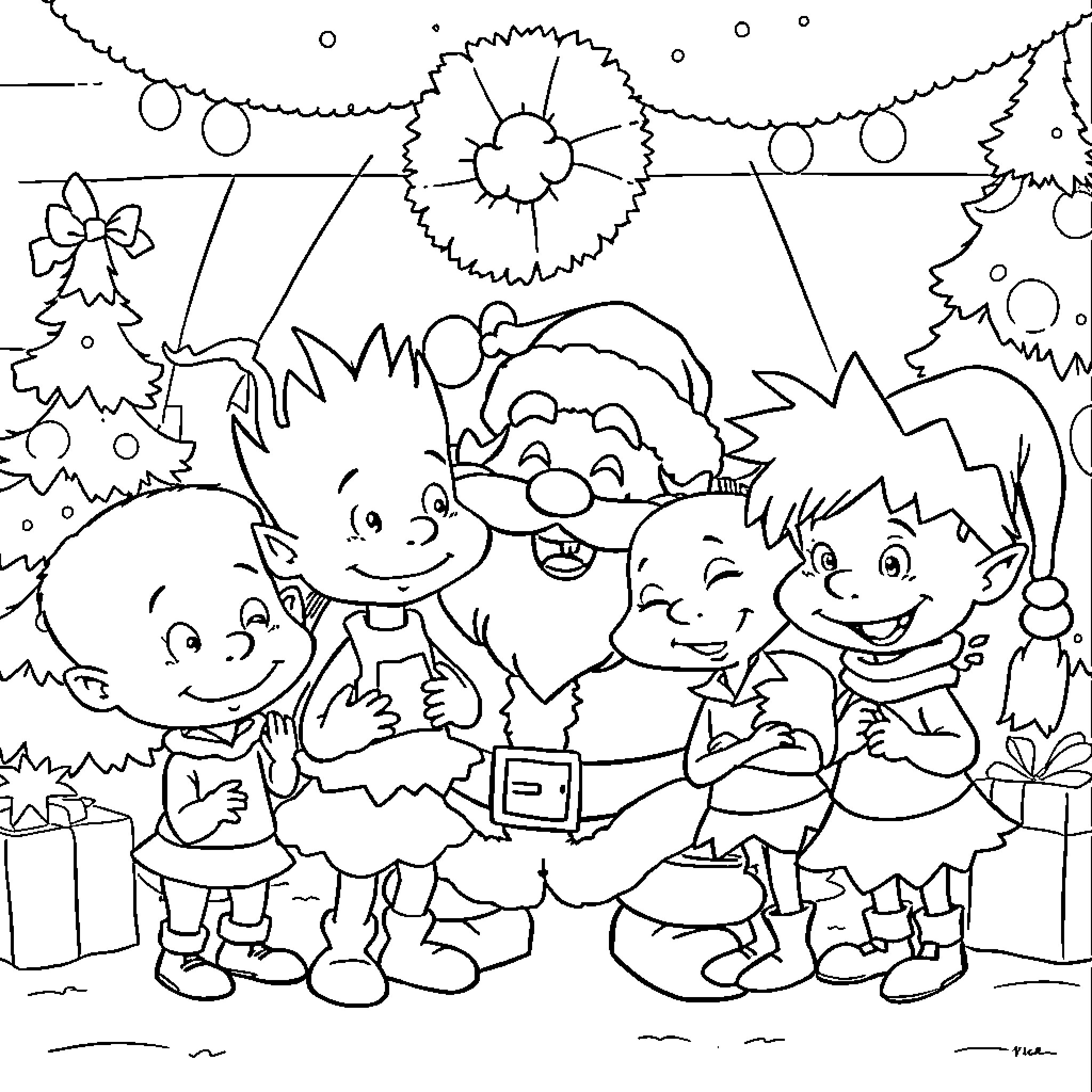Rugrats enjoying holiday festivities Coloring Page (free black-and-white line drawing printable PDF for all, from beginners to advanced learners, including children, teens, adults, and seniors)