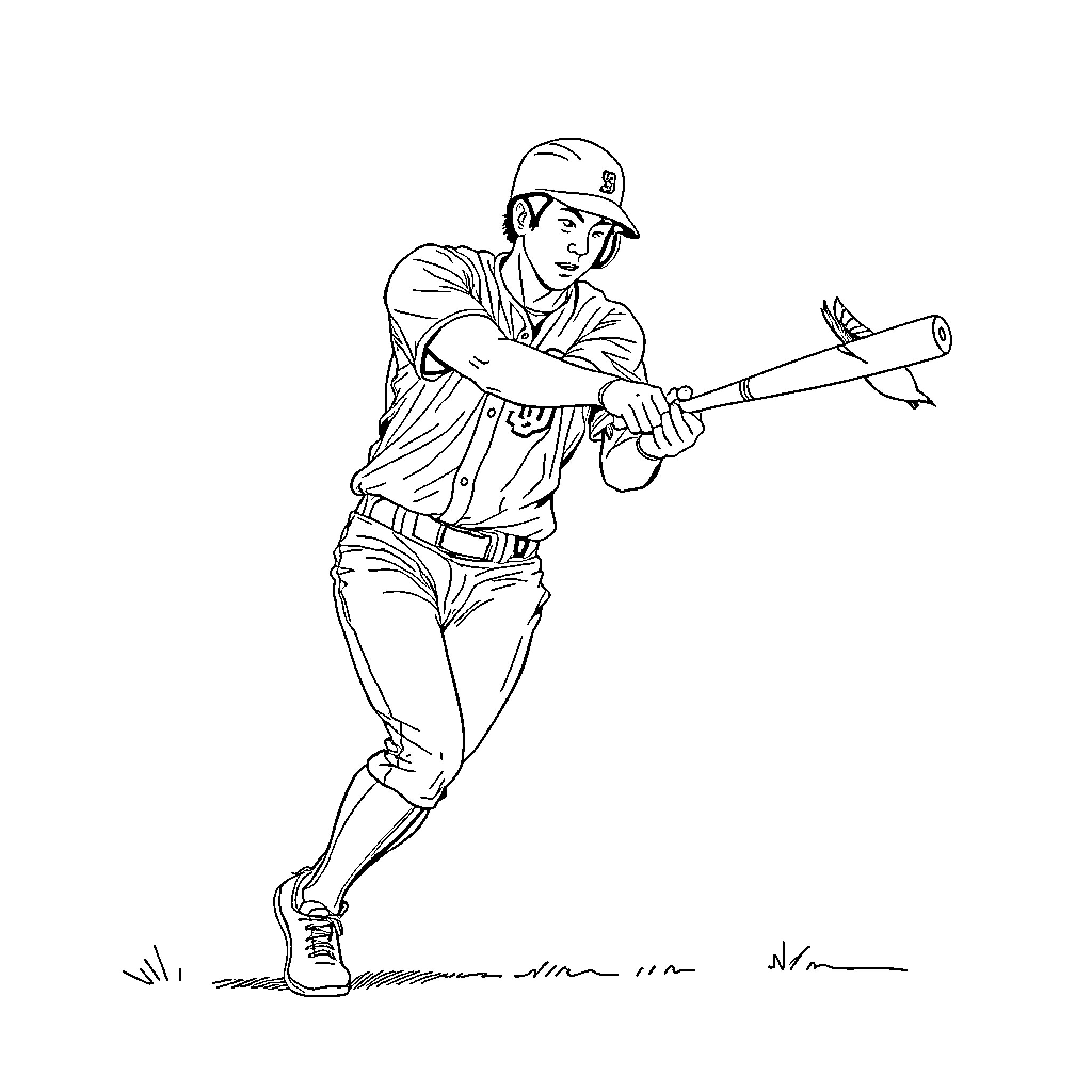 Shohei Ohtani batting in a baseball game Coloring Page (free black-and-white line drawing printable PDF for all, from beginners to advanced learners, including children, teens, adults, and seniors)