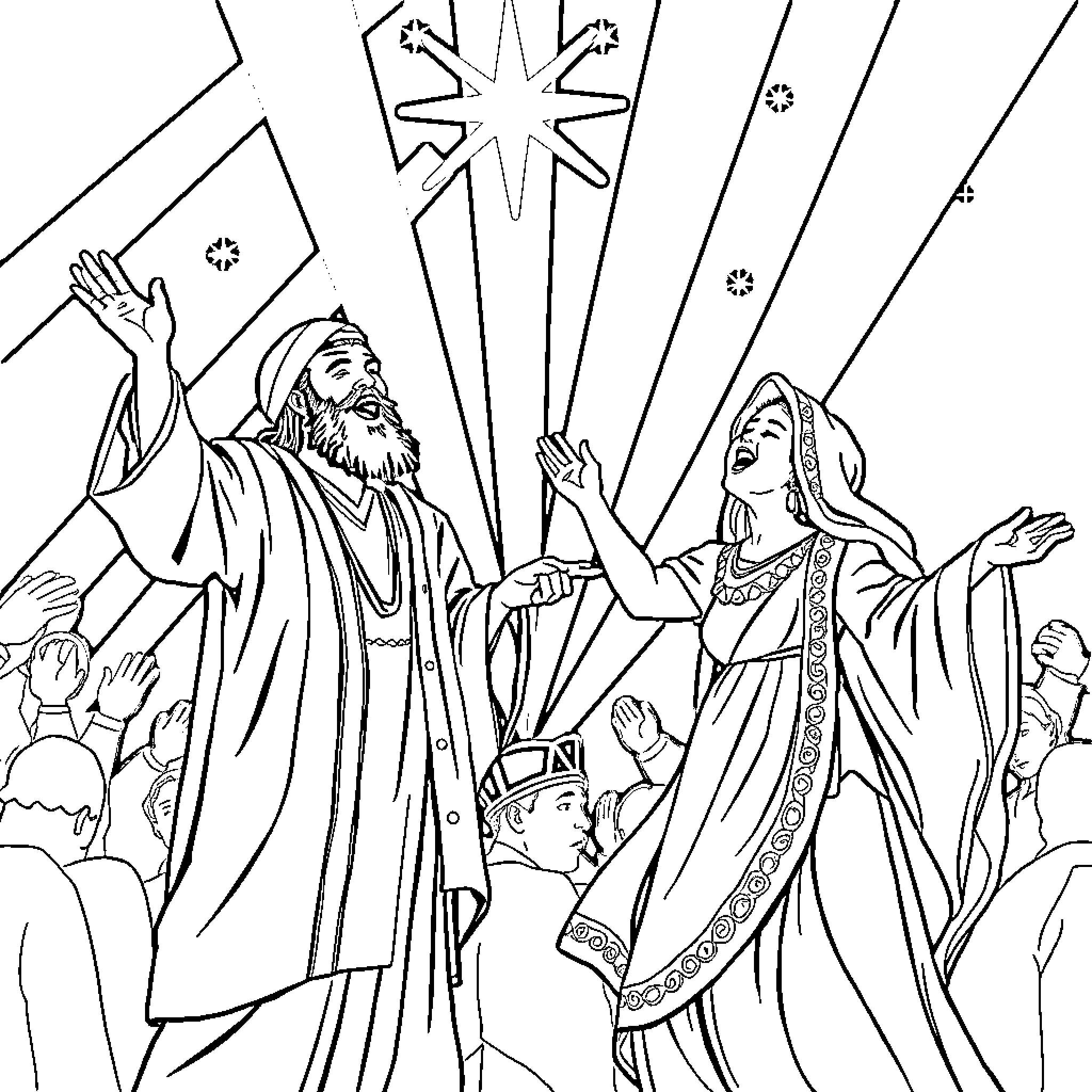 Rumi's Celestial Celebration Coloring Page (free black-and-white line drawing printable PDF for all, from beginners to advanced learners, including children, teens, adults, and seniors)