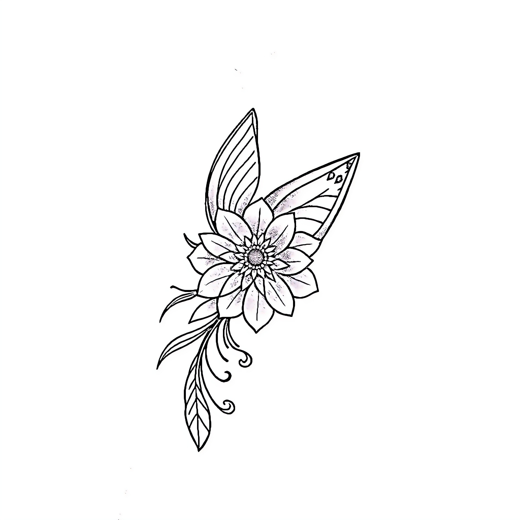 Tattoo of a detailed floral design Coloring Page (free black-and-white line drawing printable PDF for all, from beginners to advanced learners, including children, teens, adults, and seniors)