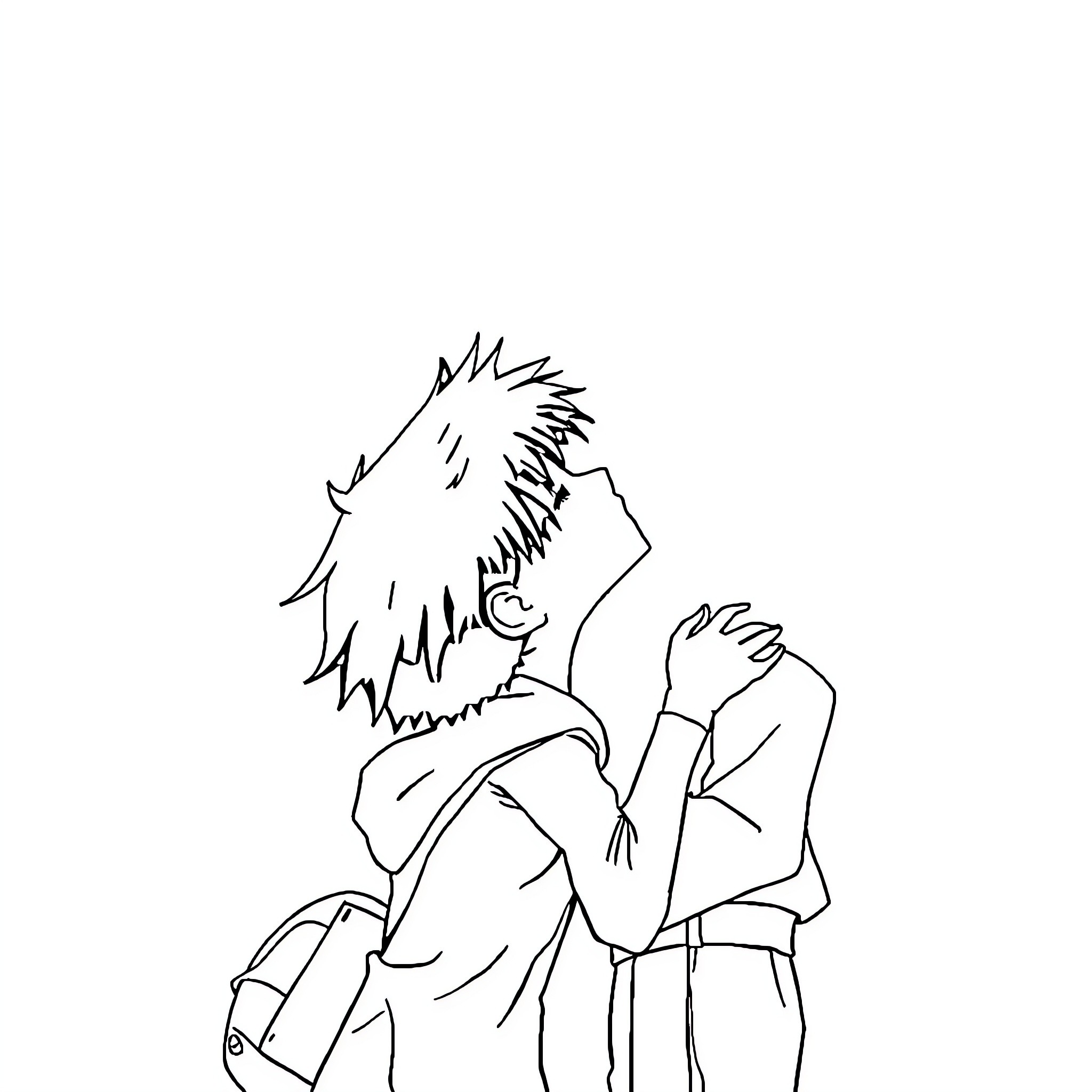 Izuku Midoriya's determined expression and heroic pose Coloring Page (free black-and-white line drawing printable PDF for all, from beginners to advanced learners, including children, teens, adults, and seniors)