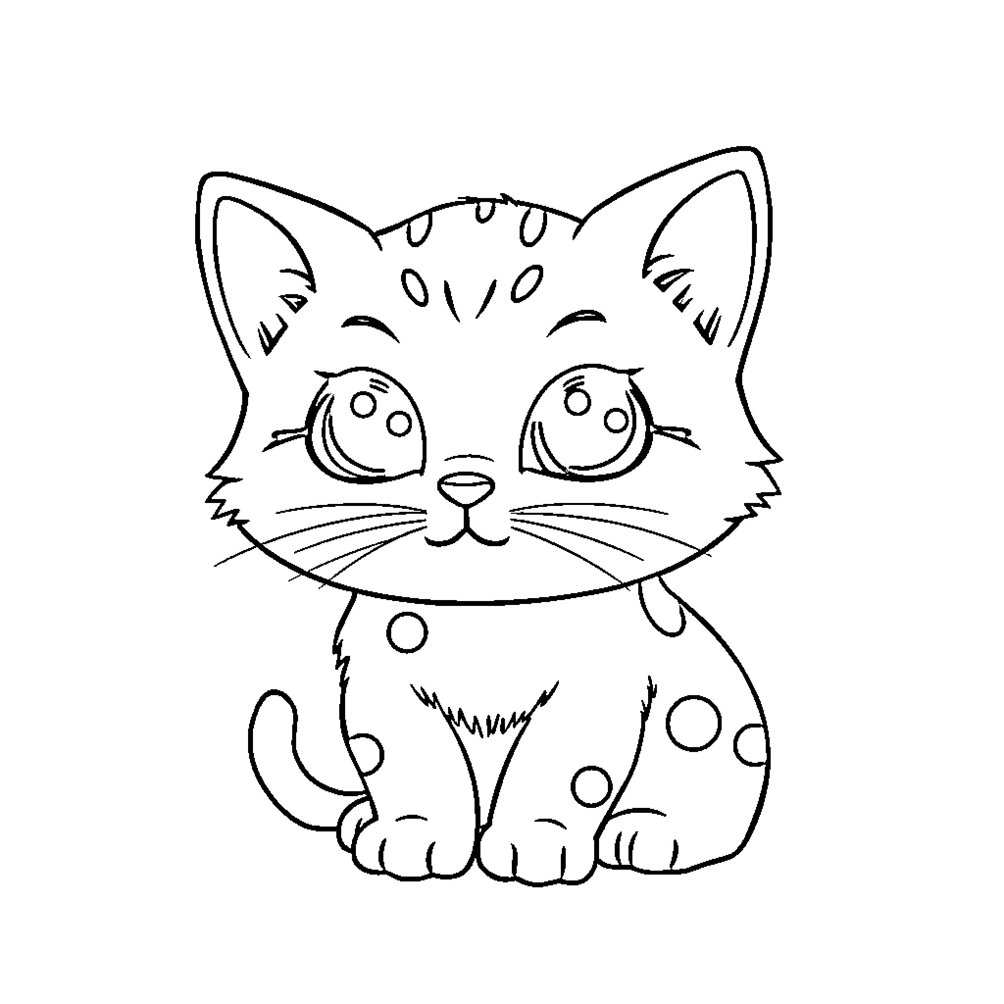 Cat in a Whimsical Drawing Coloring Page (free black-and-white line drawing printable PDF for all, from beginners to advanced learners, including children, teens, adults, and seniors)