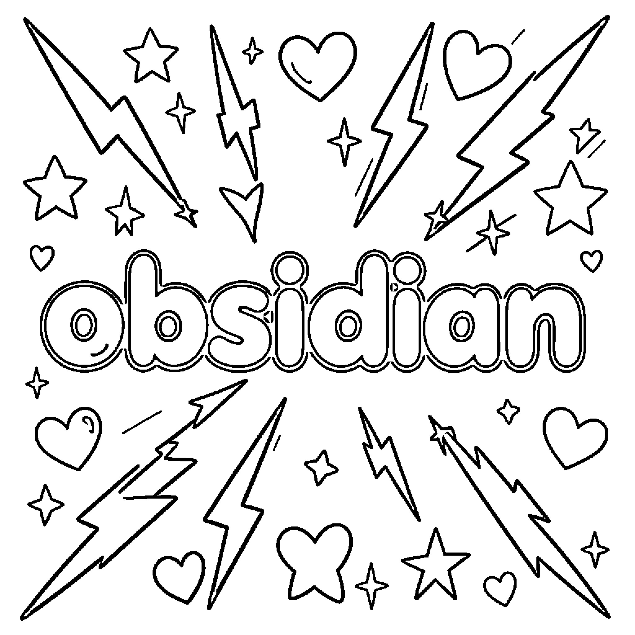 Obsidian: Artistic Stars and Symbols Coloring Page (free black-and-white line drawing printable PDF for all, from beginners to advanced learners, including children, teens, adults, and seniors)