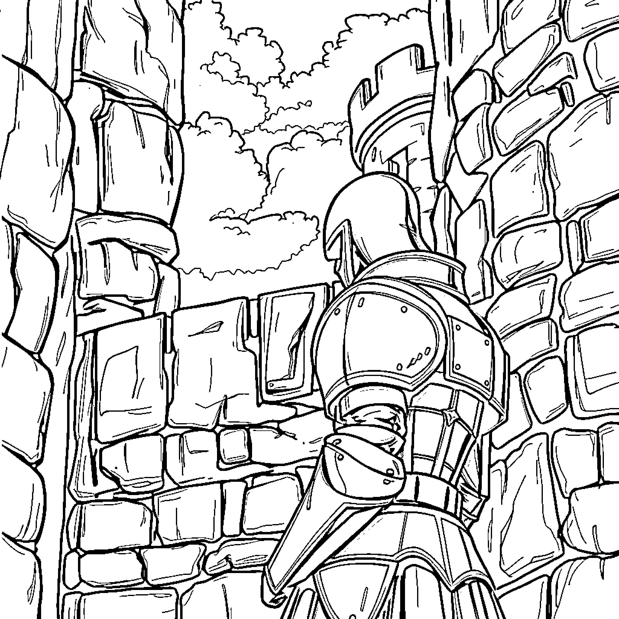 Guard on Duty in Rugged Terrain Coloring Page (free black-and-white line drawing printable PDF for all, from beginners to advanced learners, including children, teens, adults, and seniors)