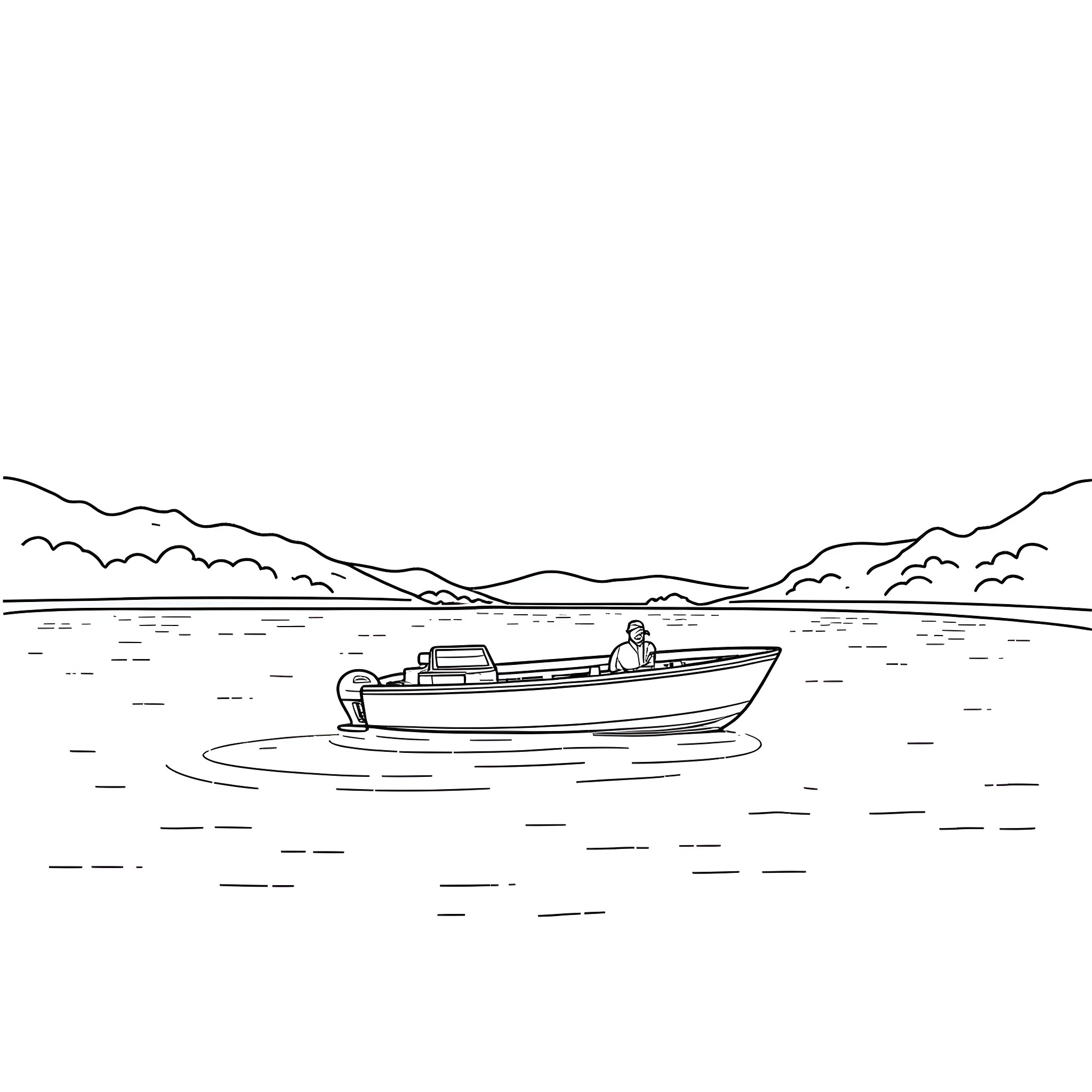 Father's Day boating adventure on the lake Coloring Page (free black-and-white line drawing printable PDF for all, from beginners to advanced learners, including children, teens, adults, and seniors)