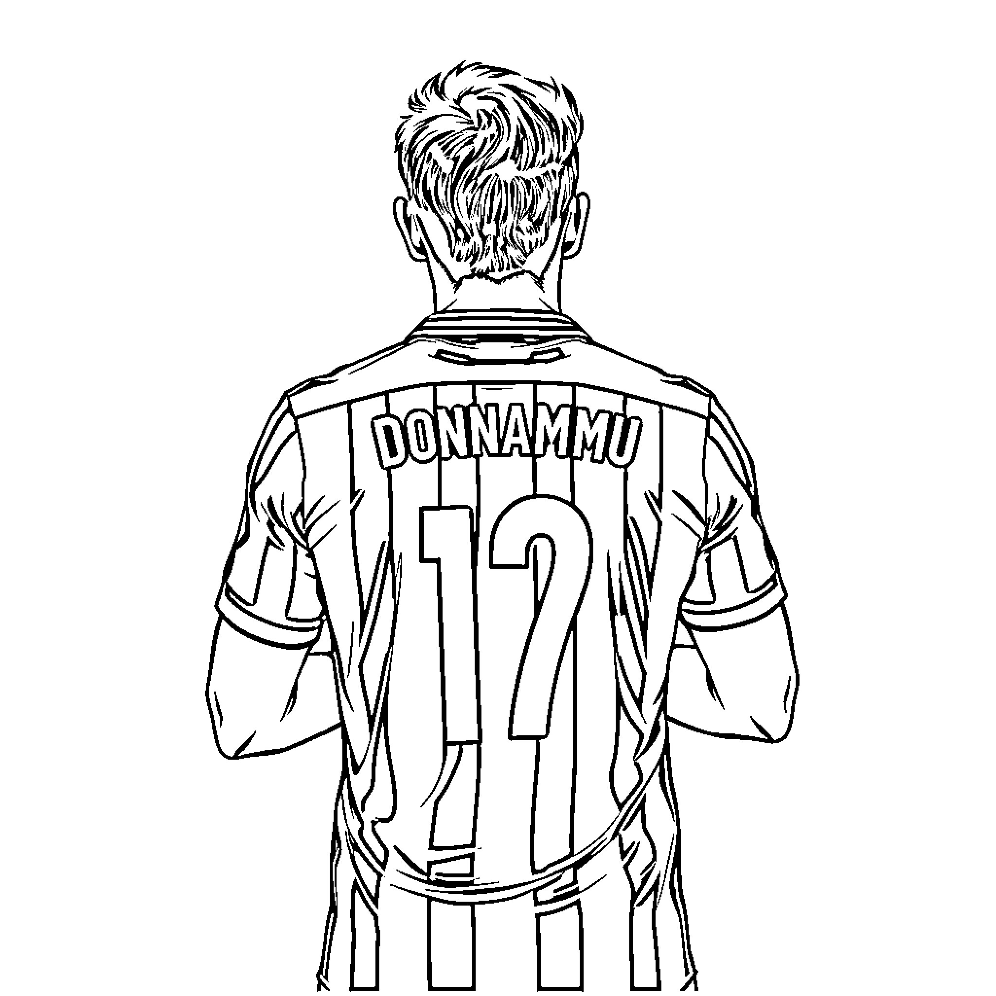 Donnarumma's Back View in Soccer Uniform Coloring Page (free black-and-white line drawing printable PDF for all, from beginners to advanced learners, including children, teens, adults, and seniors)