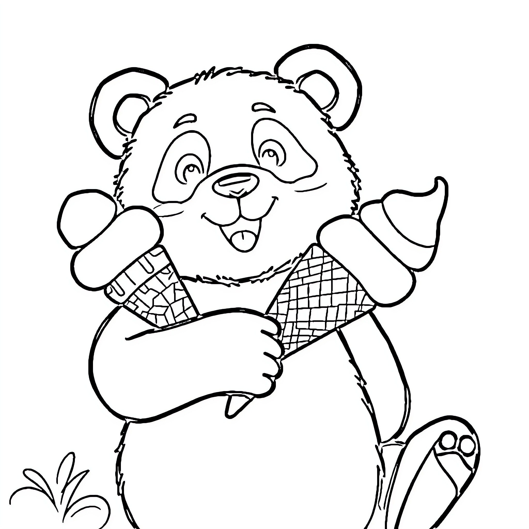 Panda bear enjoying ice cream cones Coloring Page (free black-and-white line drawing printable PDF for all, from beginners to advanced learners, including children, teens, adults, and seniors)