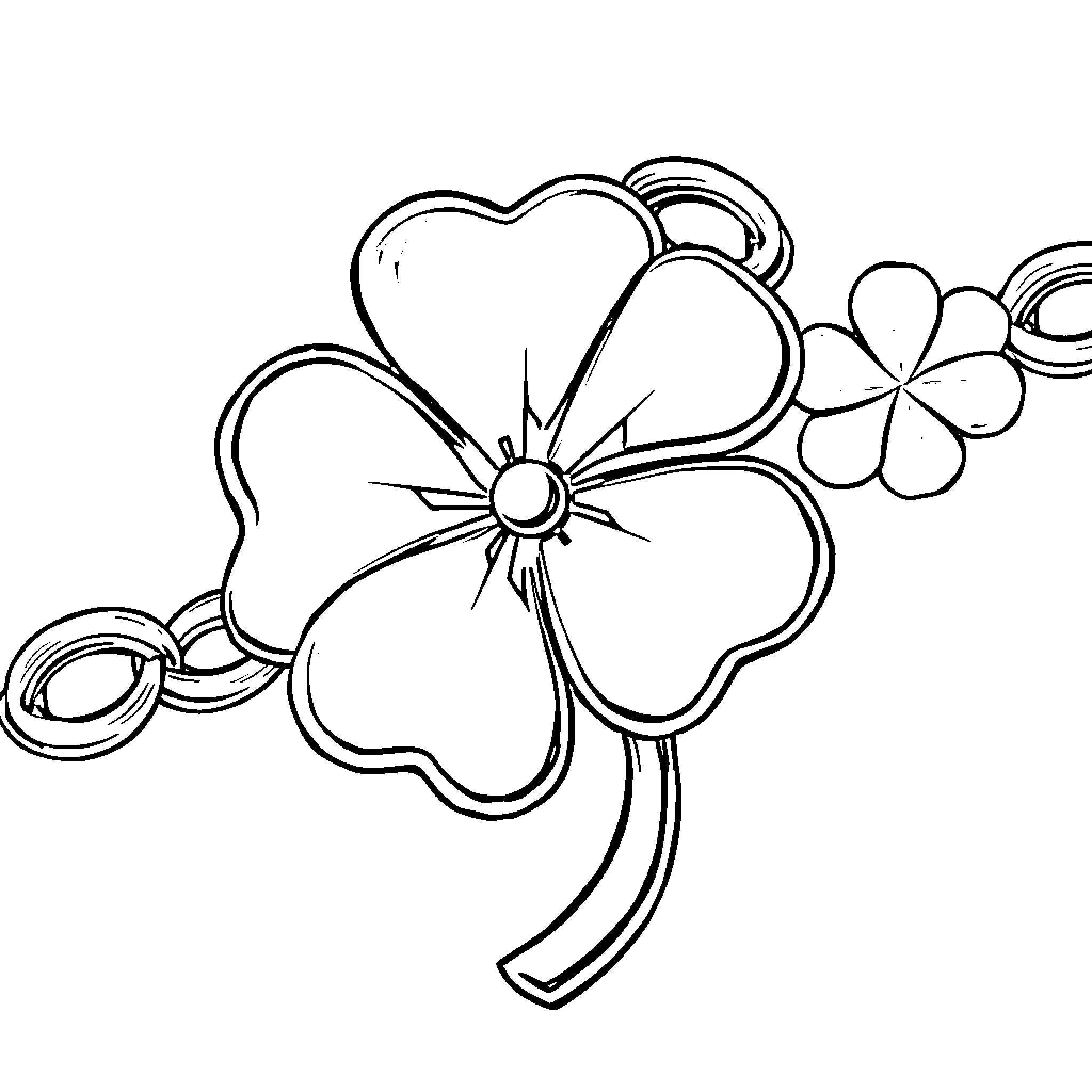 Shamrock Floral Outline Coloring Page (free black-and-white line drawing printable PDF for all, from beginners to advanced learners, including children, teens, adults, and seniors)
