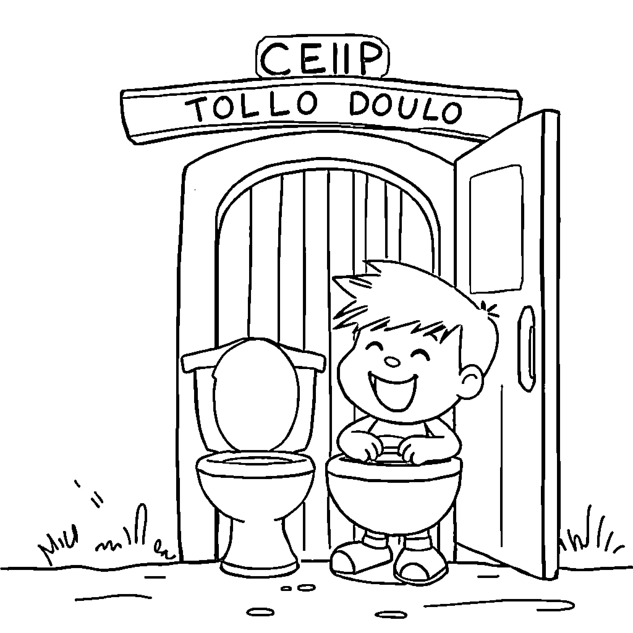 Skibidi Toilet: Boy having fun in the bathroom Coloring Page (free black-and-white line drawing printable PDF for all, from beginners to advanced learners, including children, teens, adults, and seniors)