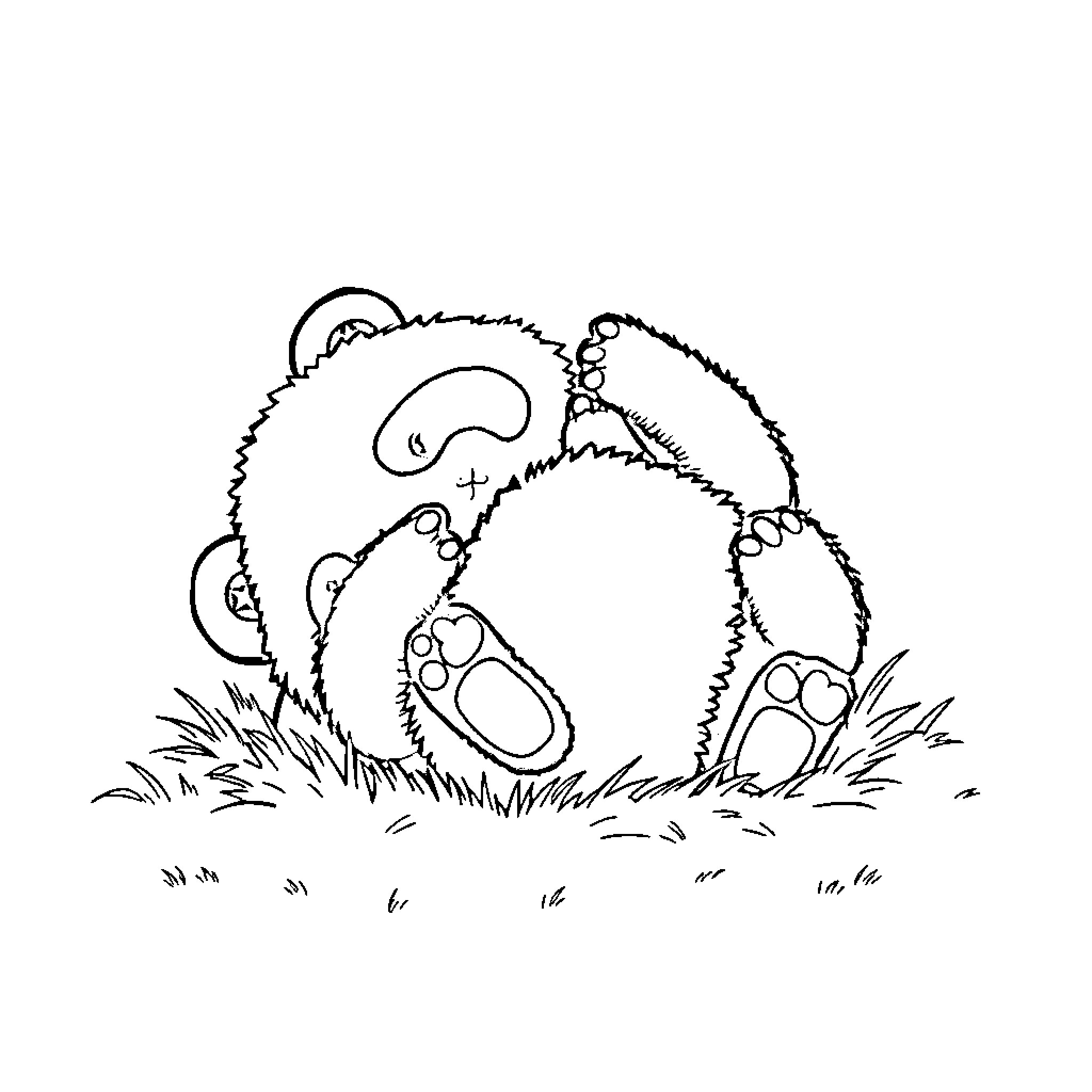 Panda snuggling peacefully in the grass Coloring Page (free black-and-white line drawing printable PDF for all, from beginners to advanced learners, including children, teens, adults, and seniors)