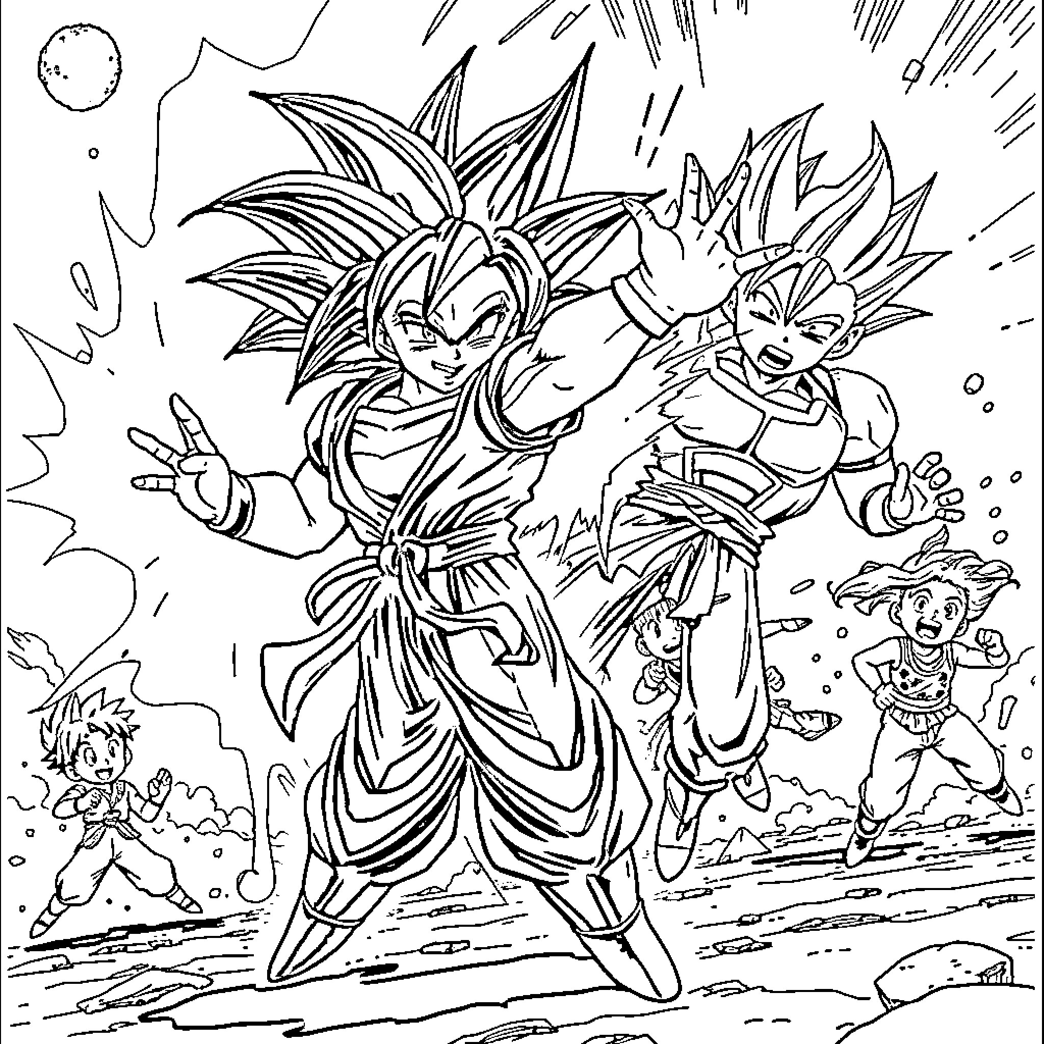Gohan's Action-Packed Anime Adventure Coloring Page (free black-and-white line drawing printable PDF for all, from beginners to advanced learners, including children, teens, adults, and seniors)