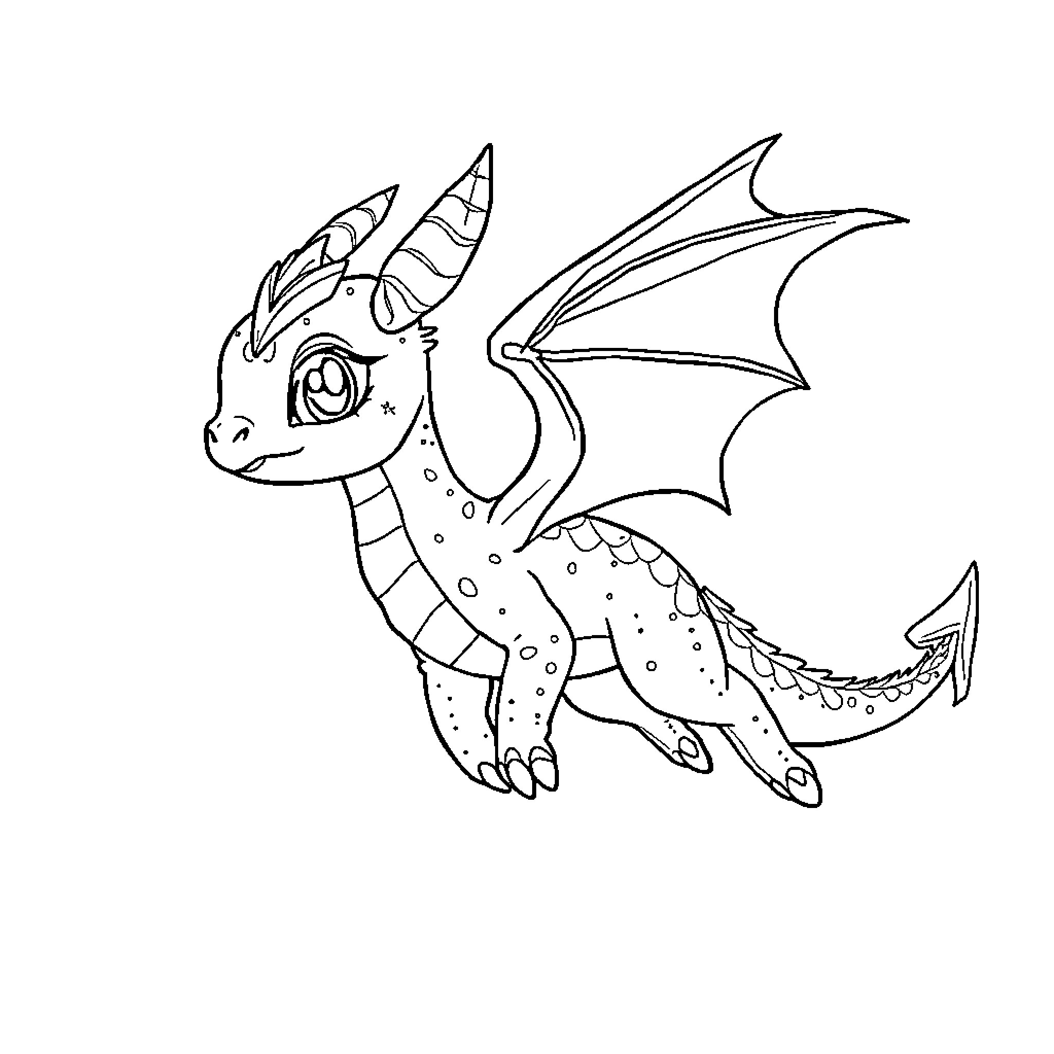 Evee the Adorable Dragon Flying with Joy Coloring Page (free black-and-white line drawing printable PDF for all, from beginners to advanced learners, including children, teens, adults, and seniors)