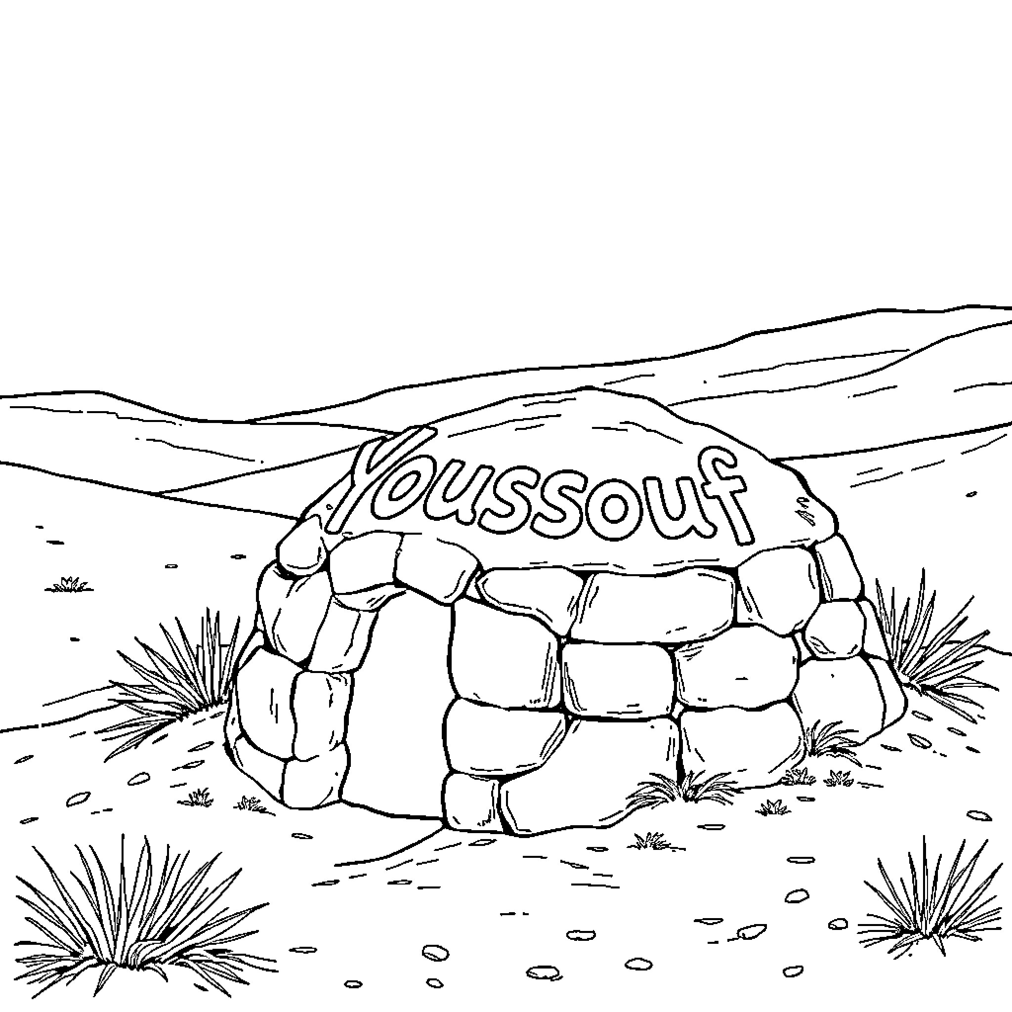 Well-crafted rock formation with text Coloring Page (free black-and-white line drawing printable PDF for all, from beginners to advanced learners, including children, teens, adults, and seniors)