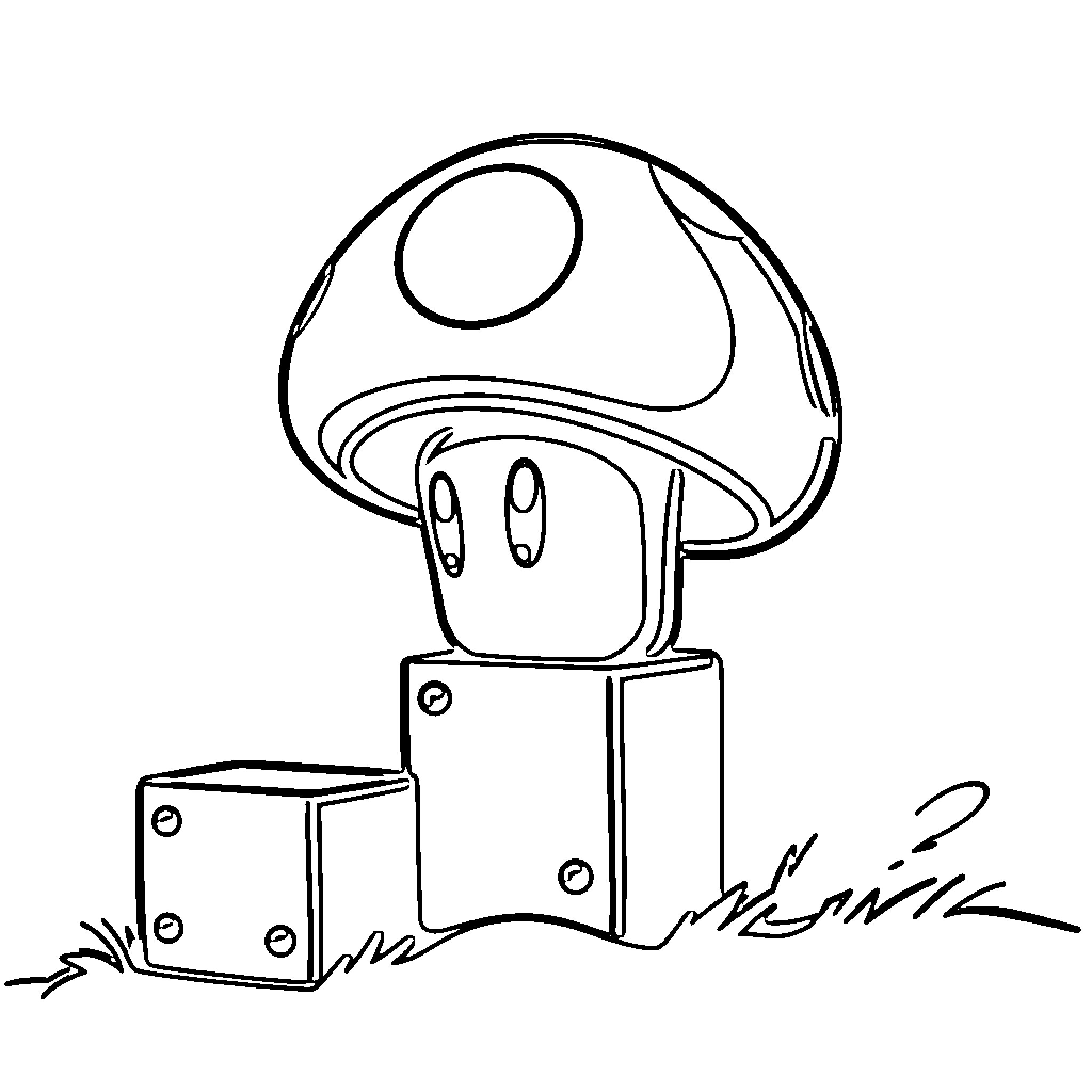 Mushroom creature in playful environment Coloring Page (free black-and-white line drawing printable PDF for all, from beginners to advanced learners, including children, teens, adults, and seniors)