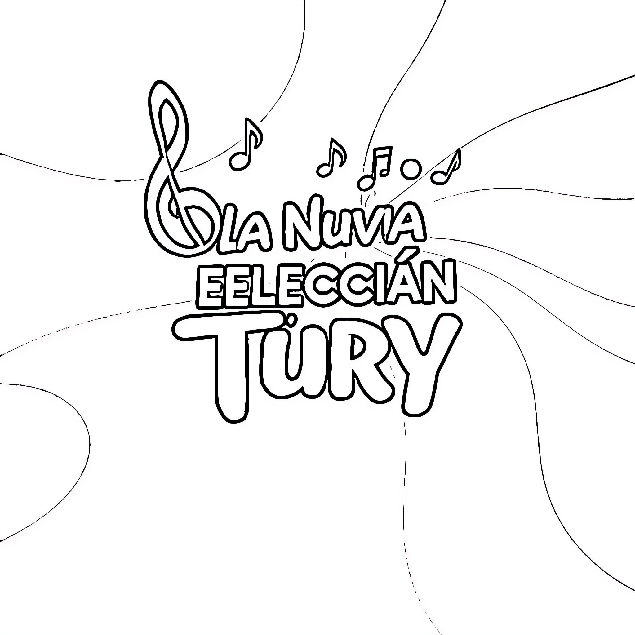 Logo with musical notes and text Coloring Page (free black-and-white line drawing printable PDF for all, from beginners to advanced learners, including children, teens, adults, and seniors)