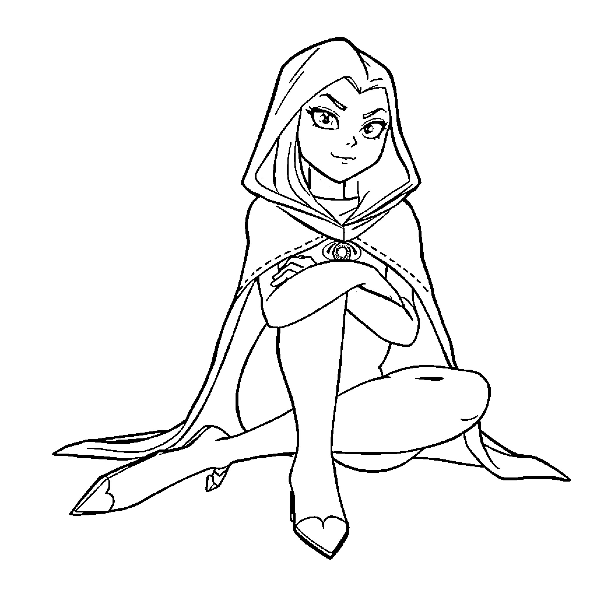 Raven in Mysterious Cloak Coloring Page (free black-and-white line drawing printable PDF for all, from beginners to advanced learners, including children, teens, adults, and seniors)