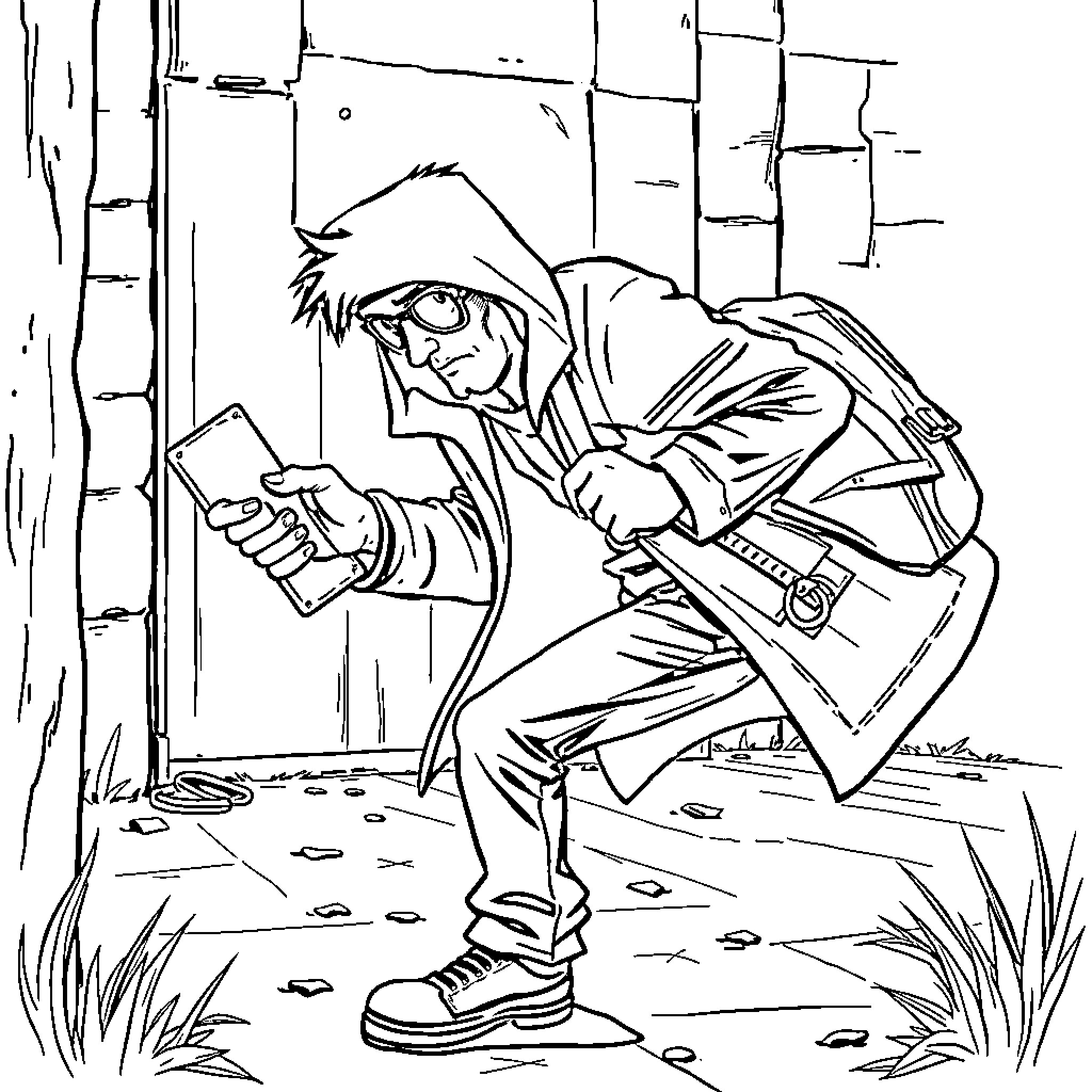 Stole a Moment of Solitude in the Forest Coloring Page (free black-and-white line drawing printable PDF for all, from beginners to advanced learners, including children, teens, adults, and seniors)