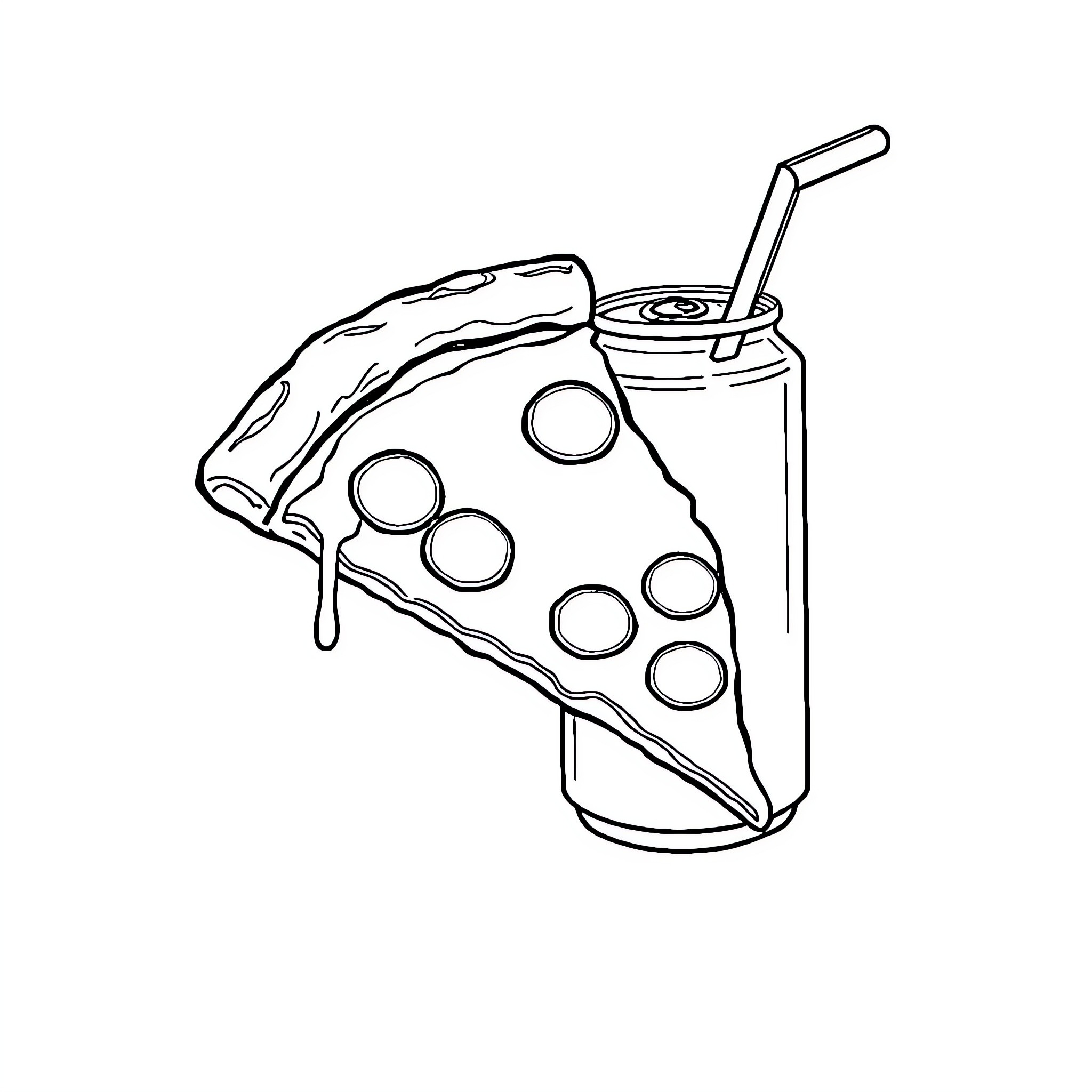 Pizza Slice with Soda Drink Coloring Page (free black-and-white line drawing printable PDF for all, from beginners to advanced learners, including children, teens, adults, and seniors)