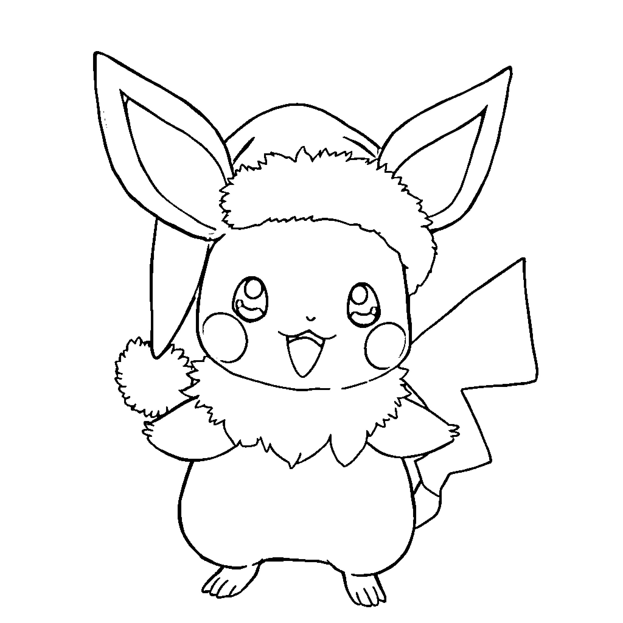 Raichu enthusiastically expressing joy Coloring Page (free black-and-white line drawing printable PDF for all, from beginners to advanced learners, including children, teens, adults, and seniors)
