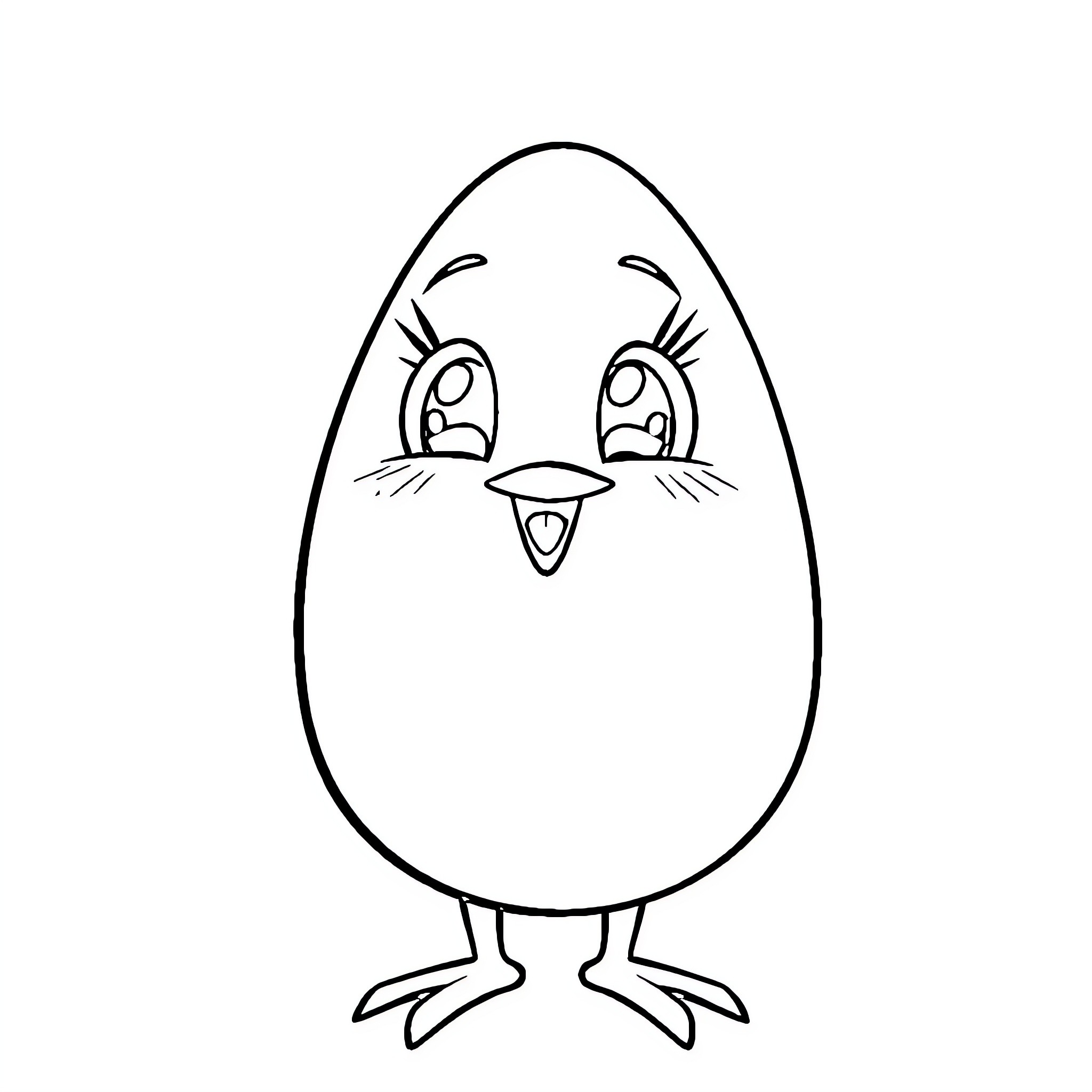 Huevo with cheerful expression and cute features Coloring Page (free black-and-white line drawing printable PDF for all, from beginners to advanced learners, including children, teens, adults, and seniors)