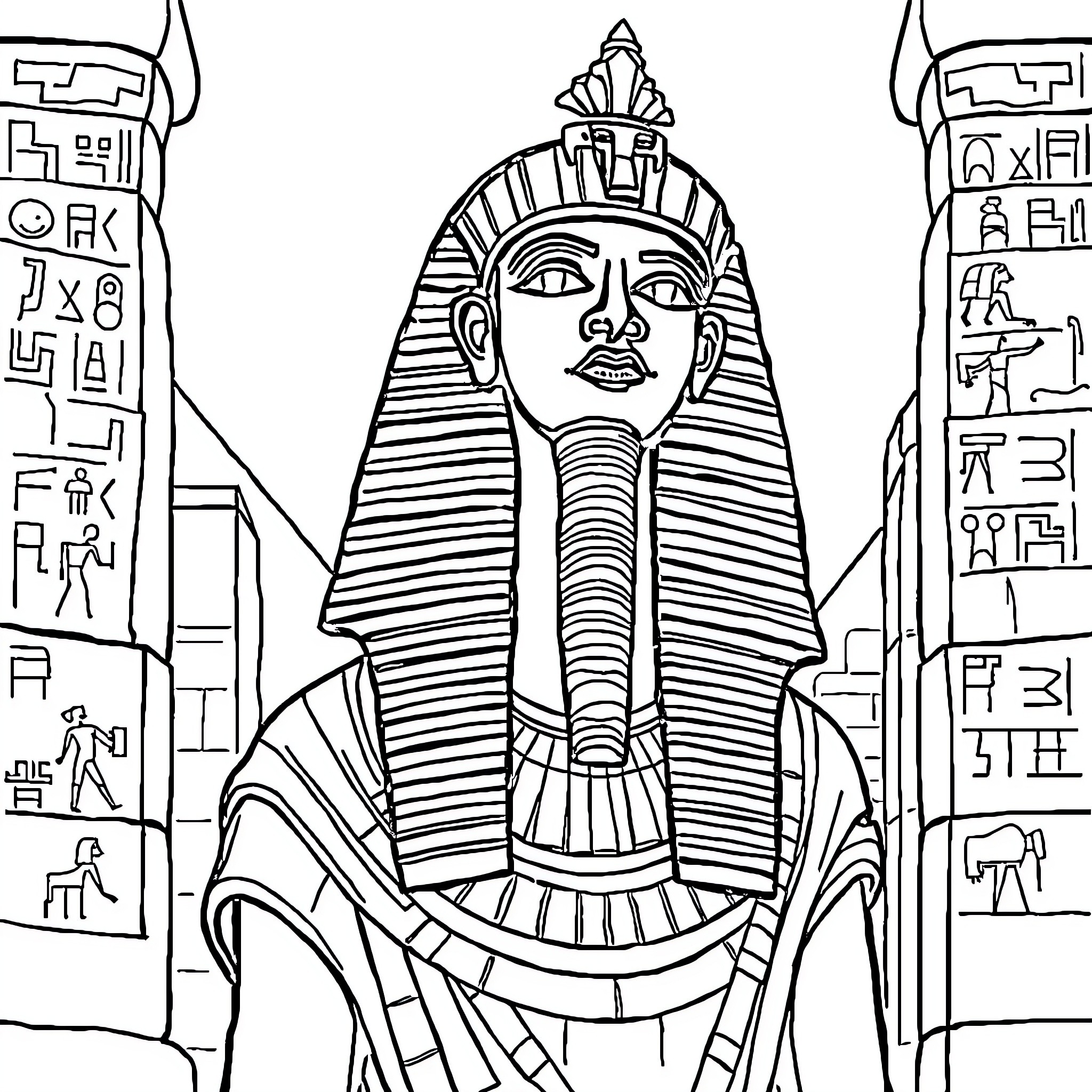Pharaoh depicting Egyptian heritage and culture Coloring Page (free black-and-white line drawing printable PDF for all, from beginners to advanced learners, including children, teens, adults, and seniors)